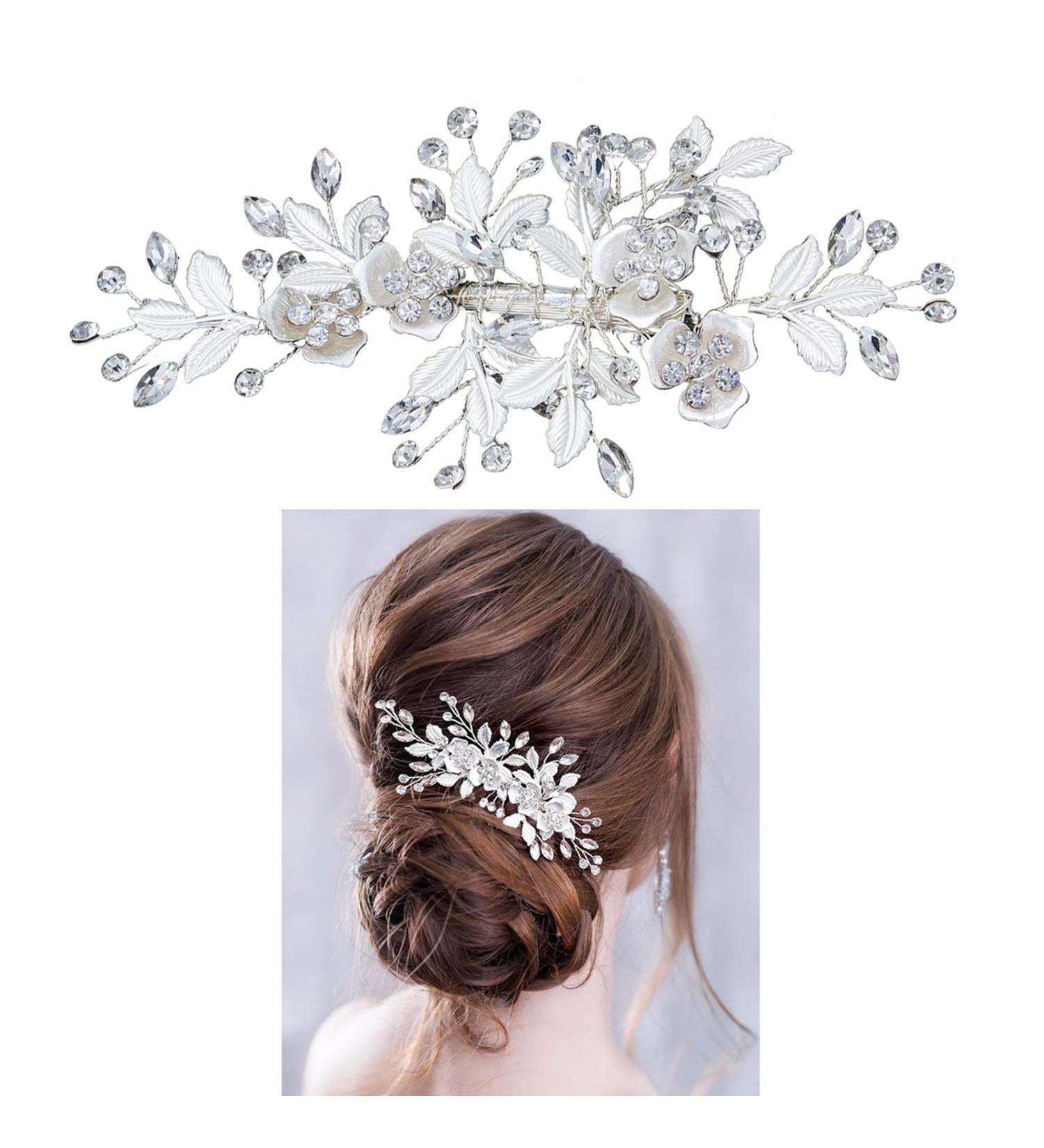 Crystal Bridal Hair Piece Wedding Hair Clip Rhinestone Wedding Hair Accessories for Women and Girls Bridal Diamante Flower Hair Comb Headpiece Wedding Hair Comb (Sliver) - Buy Online on GoSupps.com