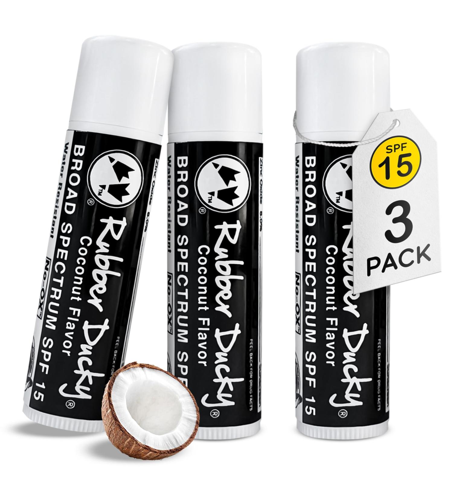 Rubber Ducky Lip Balm SPF 15 - Vegan Broad Spectrum Lip Sunscreen Water Resistant Coconut Flavor | Moisturizing Vitamin E | 3 Pack - Buy Online on GoSupps.com