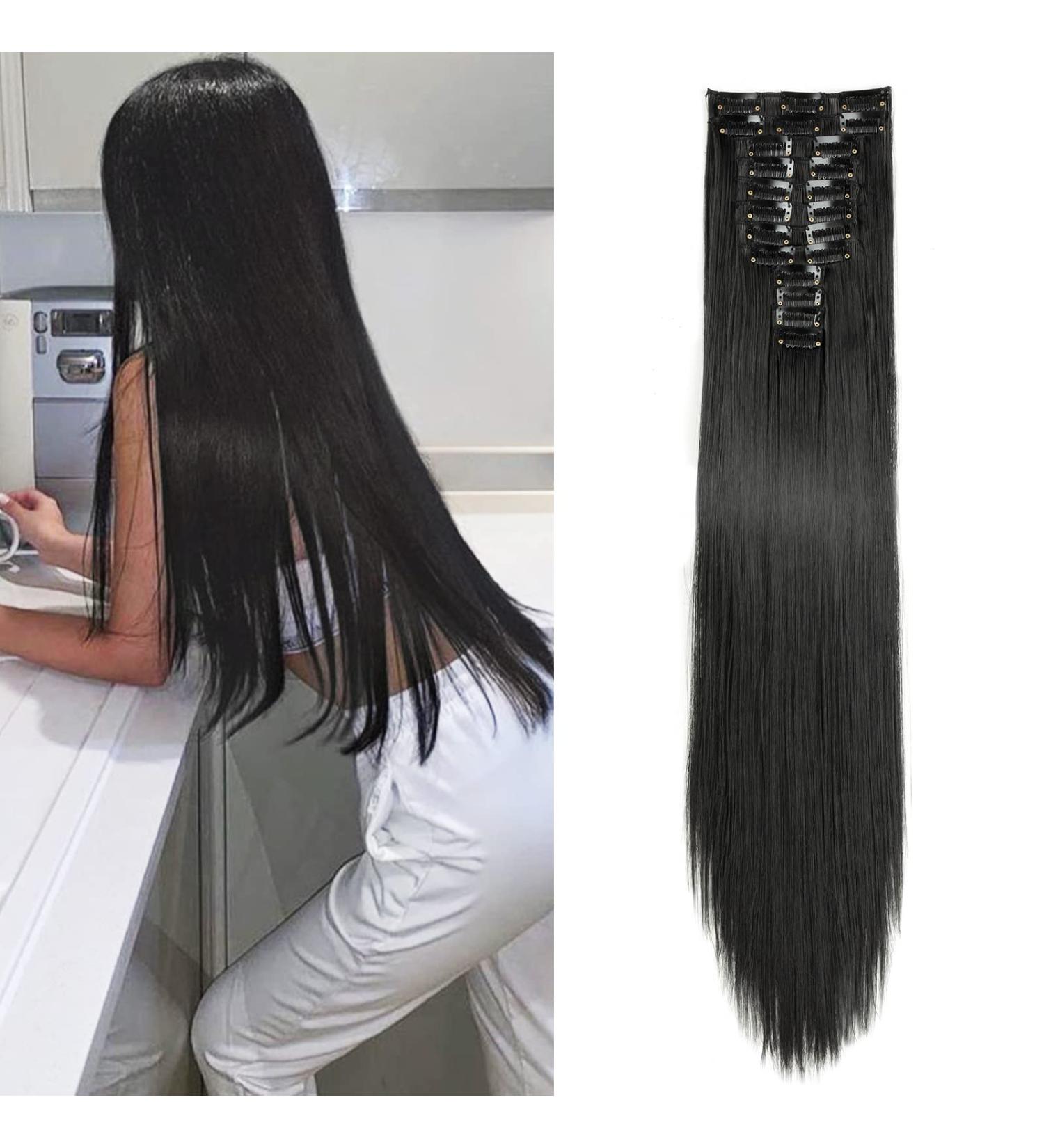22 Off Black Synthetic Clip in Hair Extension - Full Head Double Weft Hairpiece for Women - Buy Online on GoSupps.com