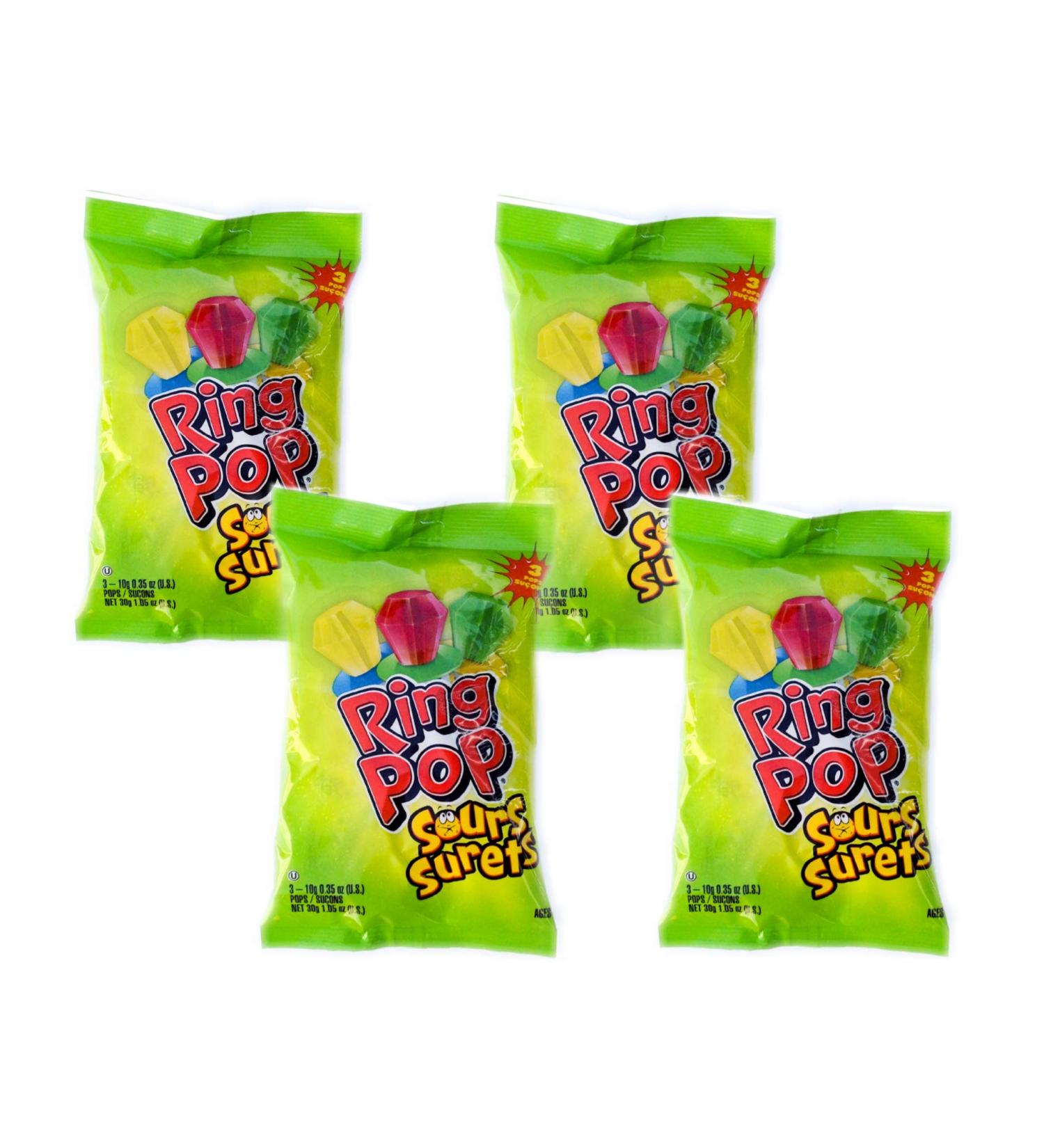 Ring Pop Sours/Surets 3 Pops- Pack of 4 Total of 12 Ring Pops
