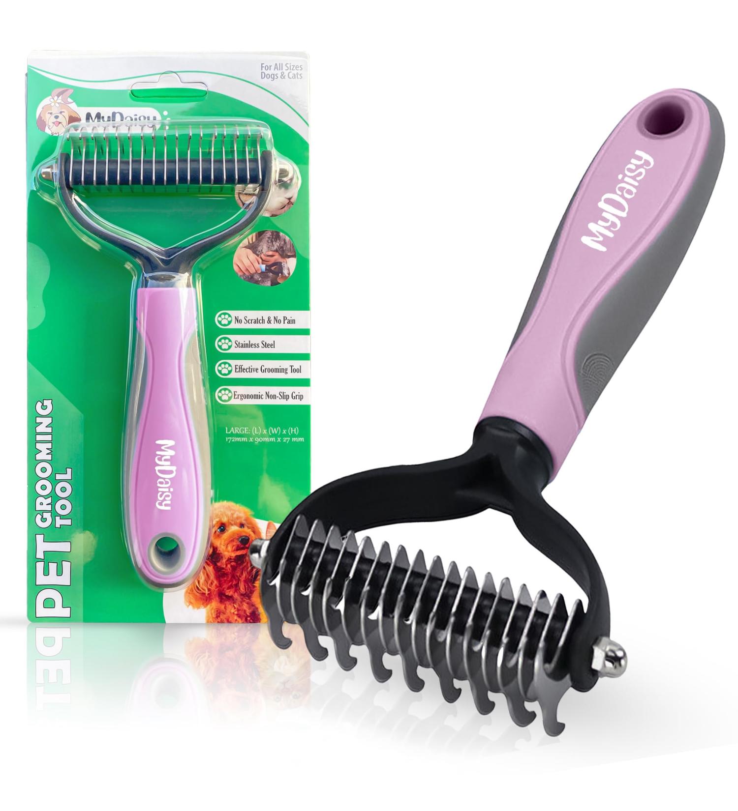 Mydaisy Dog & Cat Brush for Long-Haired Undercoats | Best Underwool & Subfell Dog Comb - Pink - Buy Online on GoSupps.com