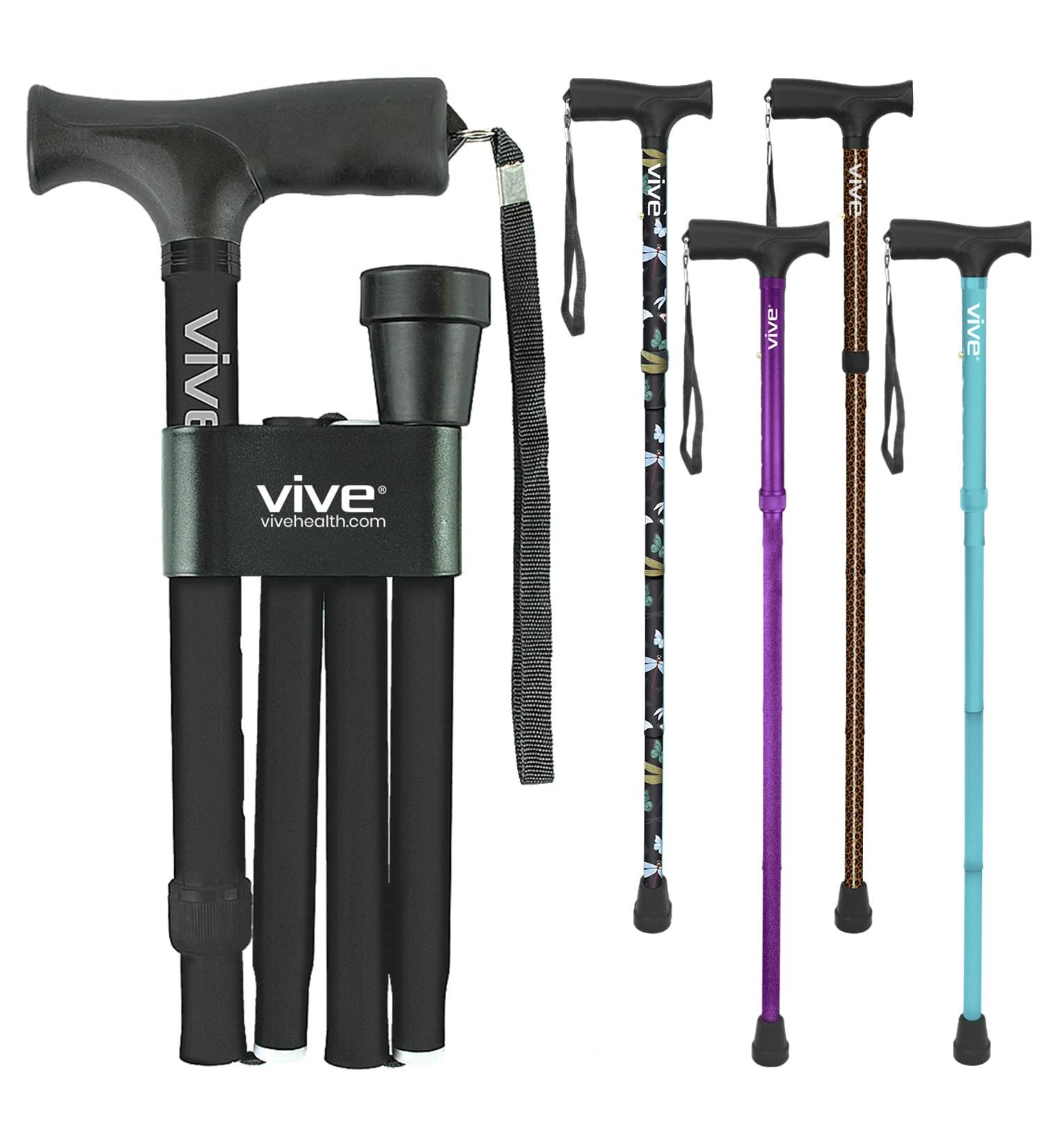 Folding Cane for Men and Women - Lightweight and Adjustable - Portable Hand Walking Stick - Balancing Mobility Aid - Sleek Black Design - Buy Online on GoSupps.com