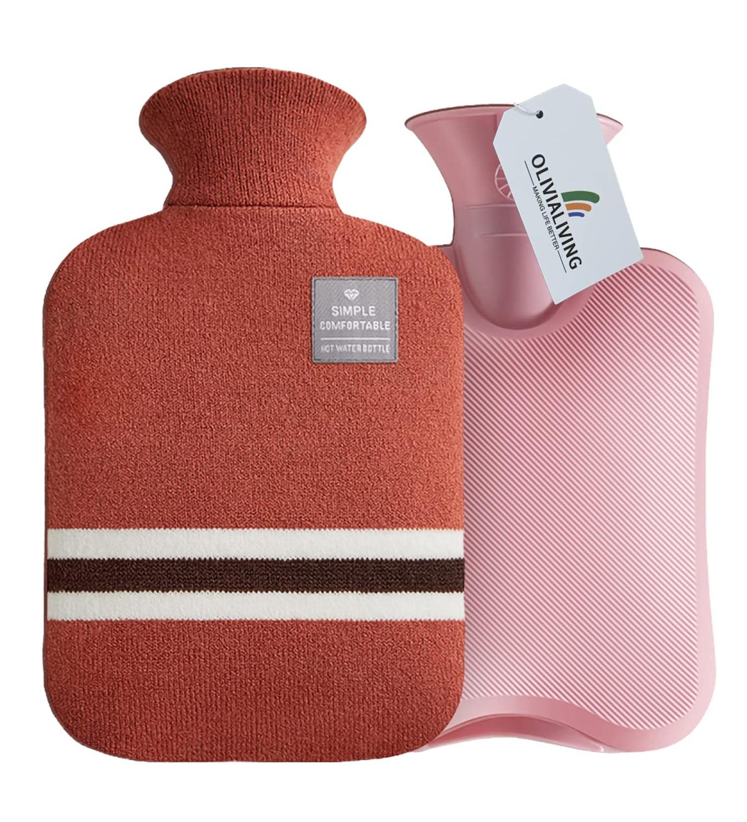 Olivialiving Classic Striped 2L Hot Water Bottle - Relief for Menstrual Cramps Neck & Shoulder Pain Heat & Cold Therapy Warm Hands & Feet - Orange & Red - Buy Online on GoSupps.com