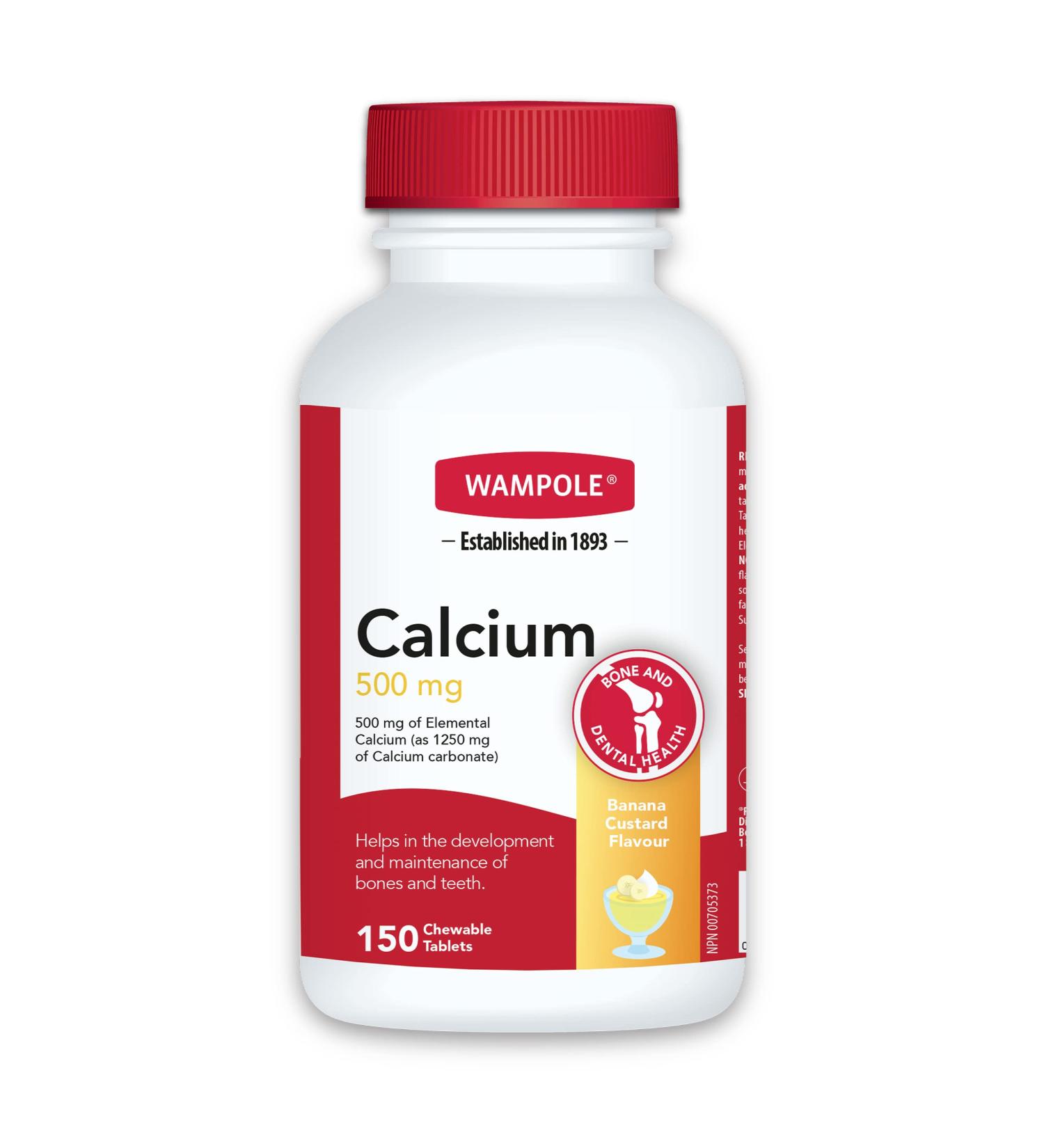 Wampole Calcium 500 mg Banana Custard Flavour 150 Chewable Tablets - Buy Online on GoSupps.com