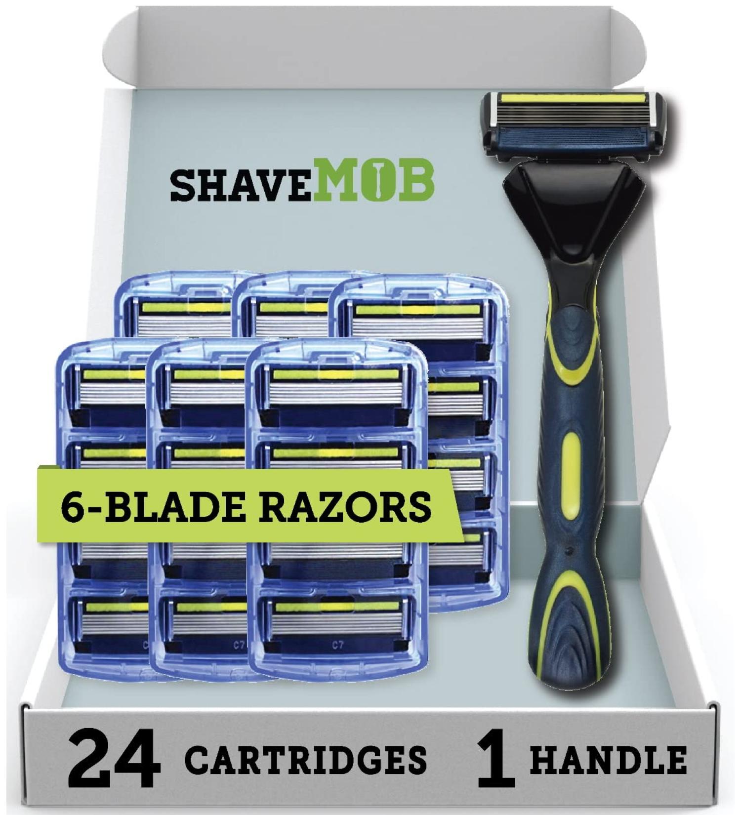 ShaveMOB 6-Blade Men's Razor Kit - The Caveman Shaving Kit with Flex Head Handle and Trimmer + 24 Refills - Buy Online on GoSupps.com