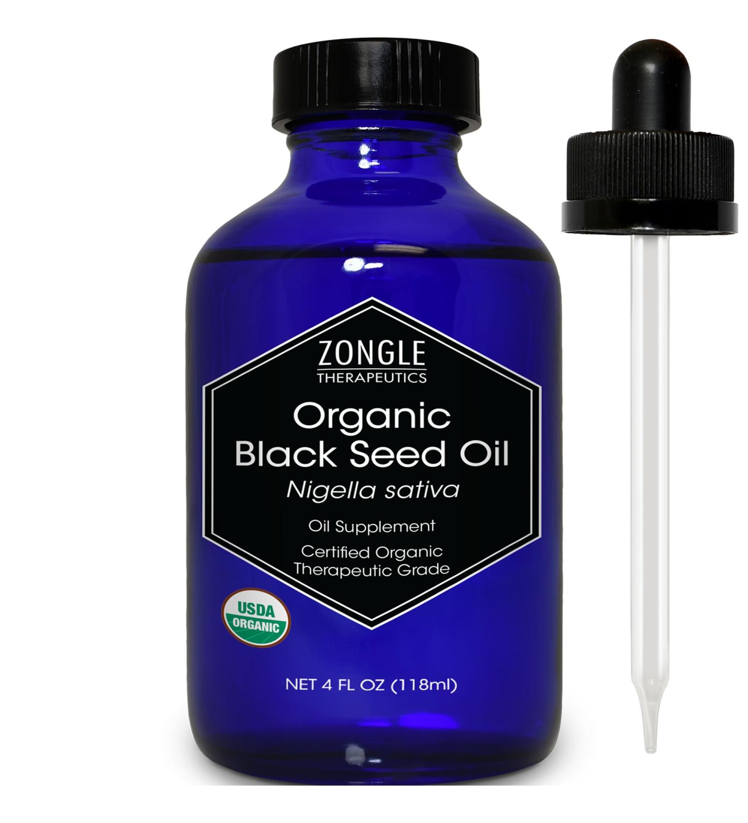 Organic Black Seed Oil Cold Pressed for Hair Face Immune Support 100% Pure Black Seed Oil by Zongle Therapeutics 4 OZ - Buy Online on GoSupps.com