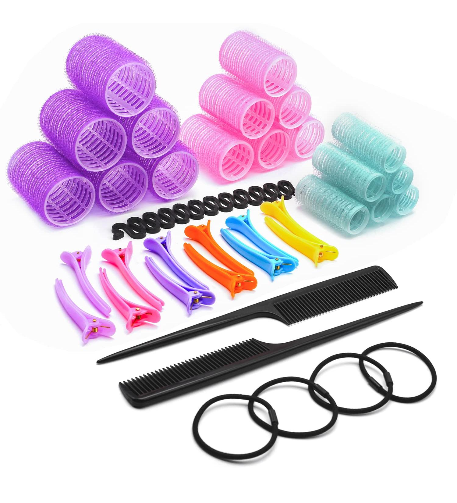 CAPIKE 37-Piece Hair Rollers Set with Self Grip Velcro Rollers, Clips, Combs, and French Braid Device - Jumbo, Large, and Medium Sizes - Hair Styling Kit - Buy Online on GoSupps.com