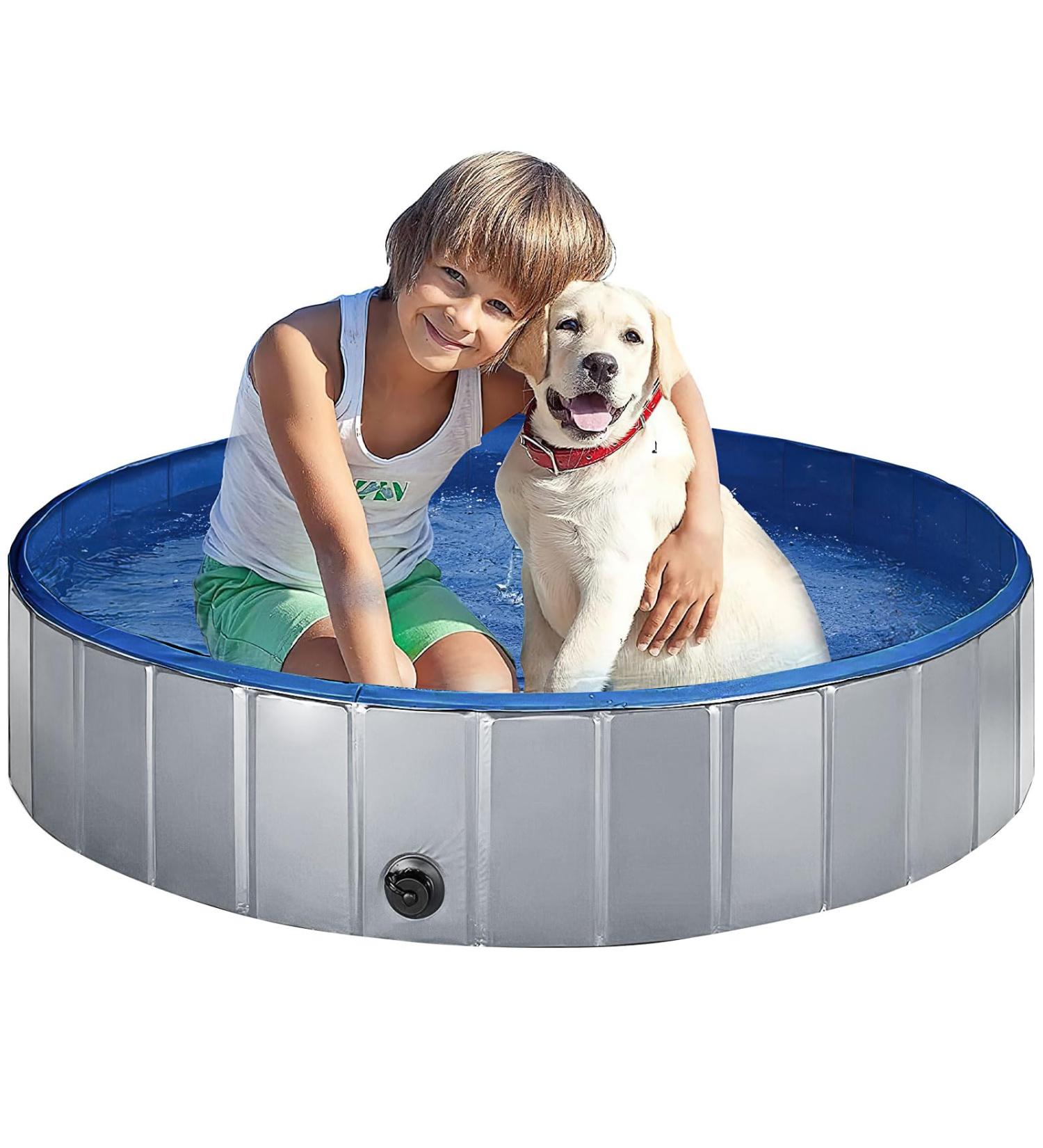 Foldable Dog Pool Collapsible Dog Bathtub Kids Pool for Backyard Plastic Bath Tub Duck Pond Bathing and Swimming Wading Pool for Pet Kiddie Baby Toddler Doggie Cat (Grey 100CM) 100CM Grey - Buy Online on GoSupps.com