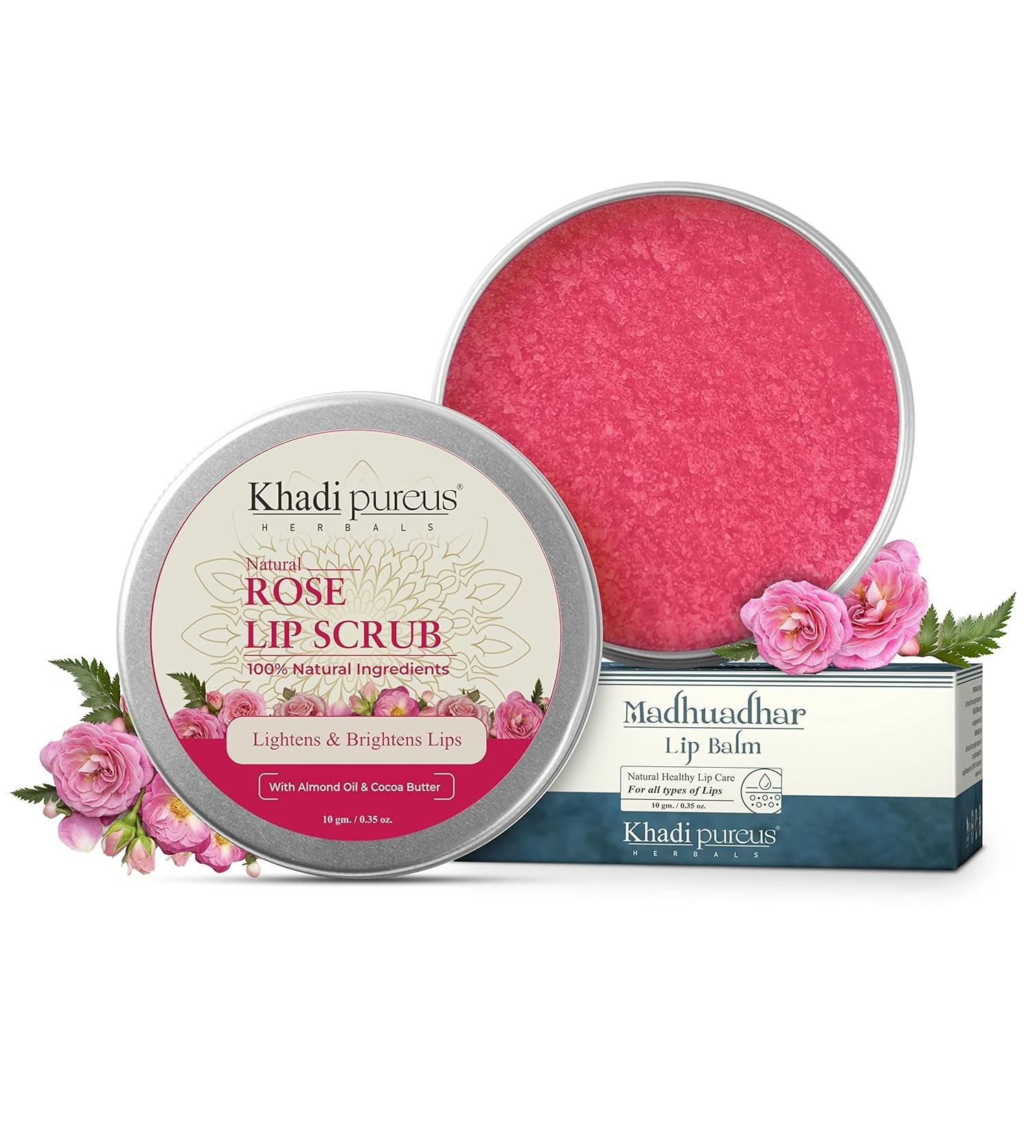 Herbals Madhuadhar Rose Lip Scrub for Lightening Brightening | Natural Lip Brightening Scrub for Exfoliate Smoked Lips | Women & Men (10 gm)