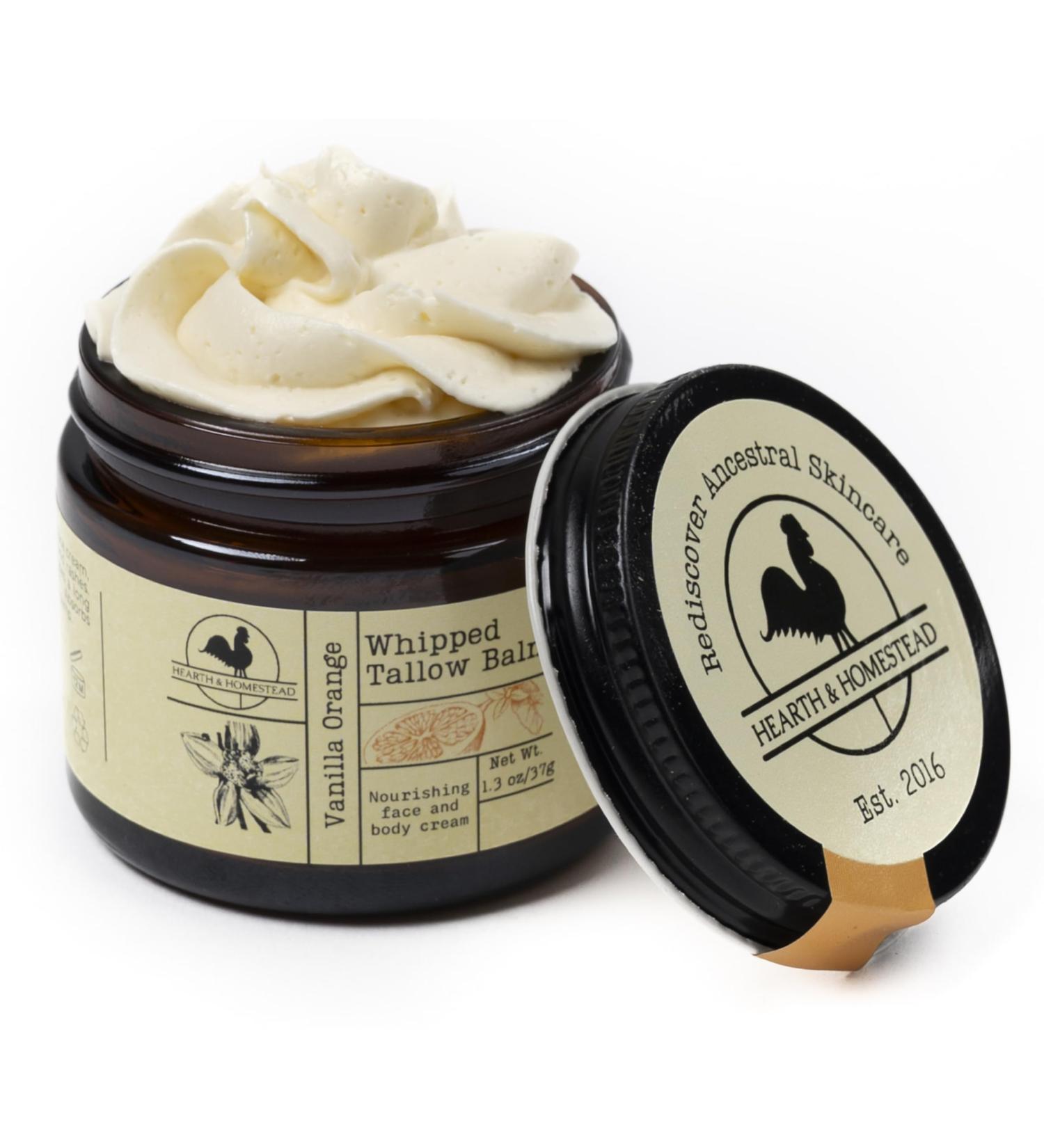 Hearth and Homestead: Handmade Whipped Tallow Balm (Vanilla Orange) - Organic Body Butter with Infused Olive Oil for Eczema Rosacea Baby - 1.3 oz - Buy Online on GoSupps.com