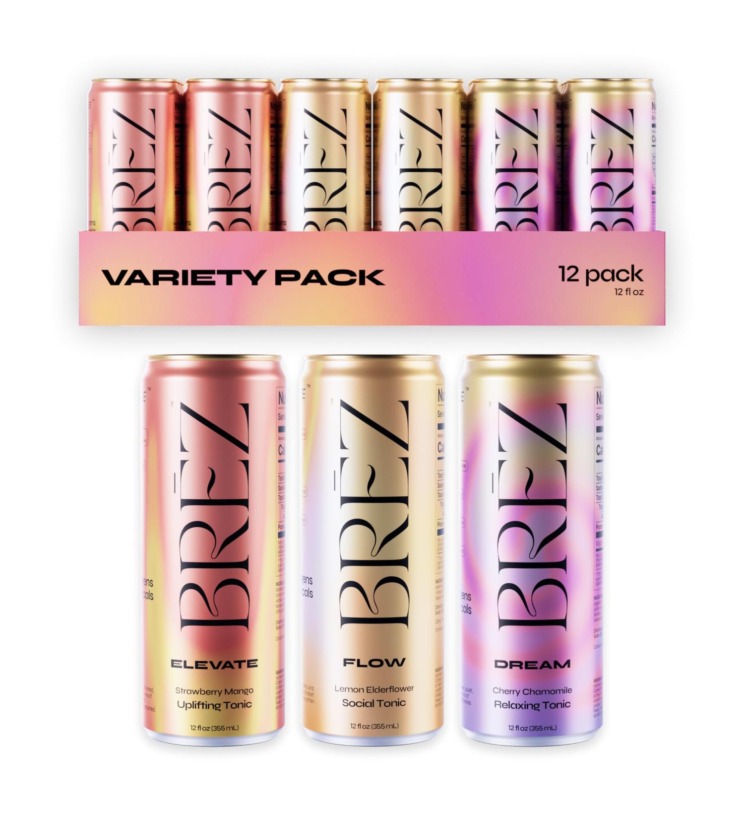 BR Z Mushroom Drink Variety Pack - Flow Dream & Elevate - Lion s Mane Reishi Cordyceps Mushrooms Non-Infused Adaptogen Tonics for Focus Sleep Mood & Energy Vegan 12 fl oz Cans (12 Pack) Variety Pack 12 Pack - Buy Online on GoSupps.com