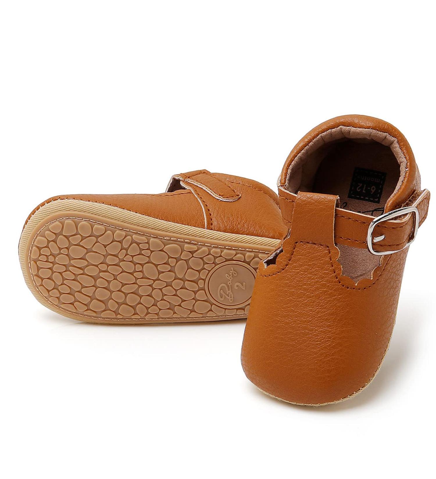 RVROVIC Baby Girl Princess Mary Jane Moccasins | Soft Sole Crib Shoes 6-12 Months | Brown Toddler Dress Shoes - Buy Online on GoSupps.com