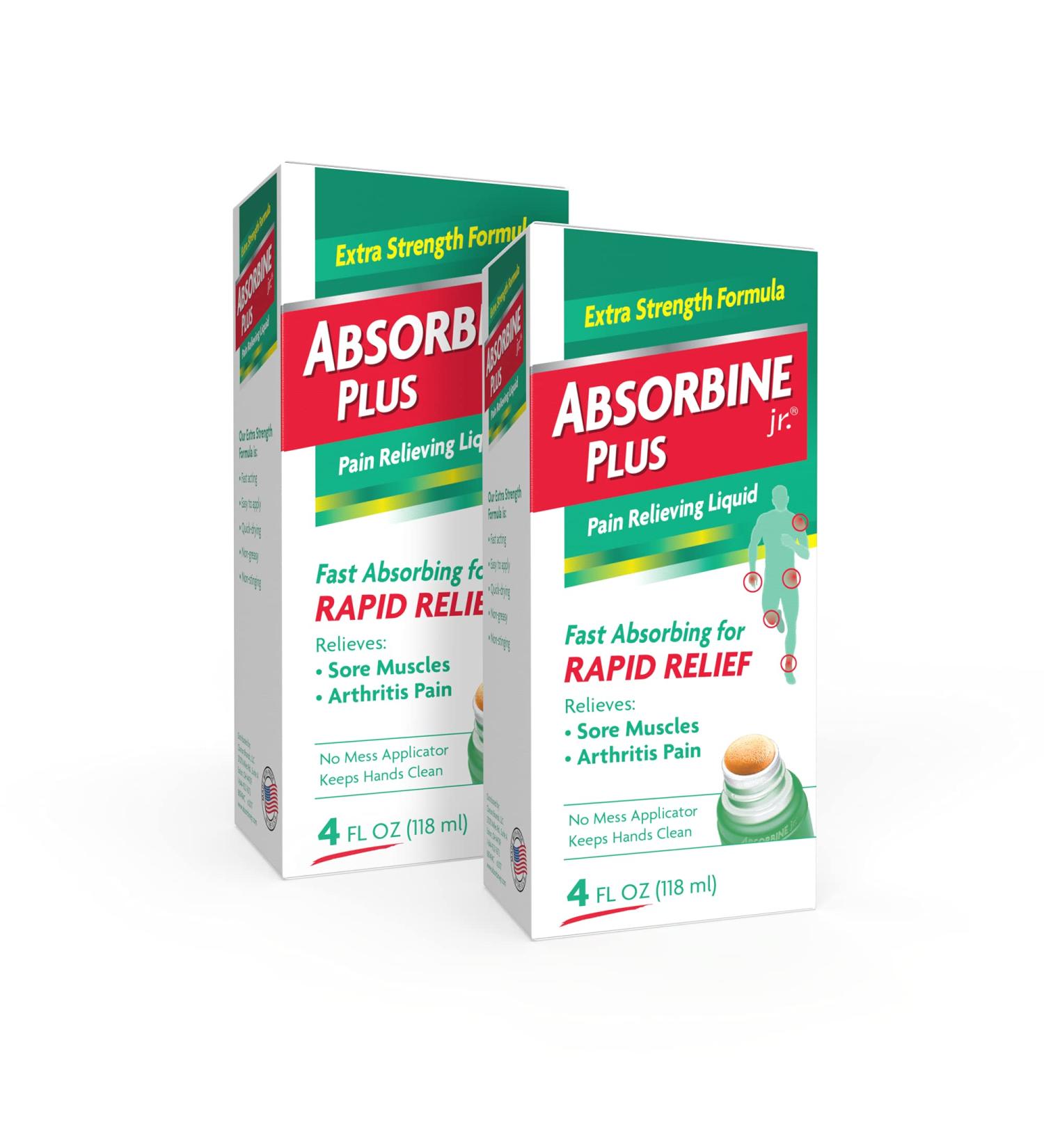 ABSORBINE JR. Pain Relieving Liquid with Menthol for Sore Muscles, Joint Aches, Arthritis Pain Relief - 4 Oz, Pack of 2 - Buy Online on GoSupps.com