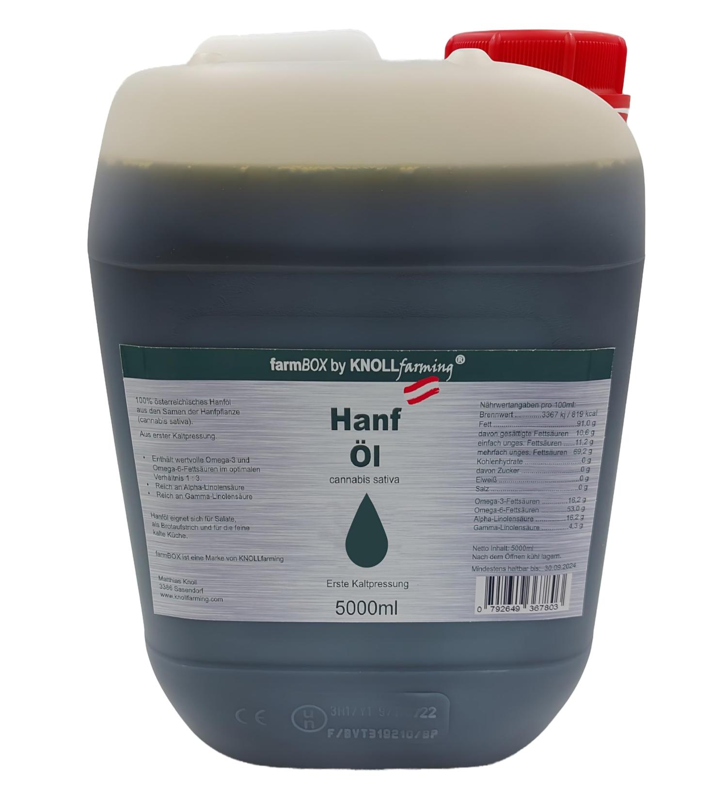 farmBOX by KNOLLfarming farmBOX Hemp Oil 5 Litre Cold-Pressed Hemp Seed Oil Premium Quality from Austria