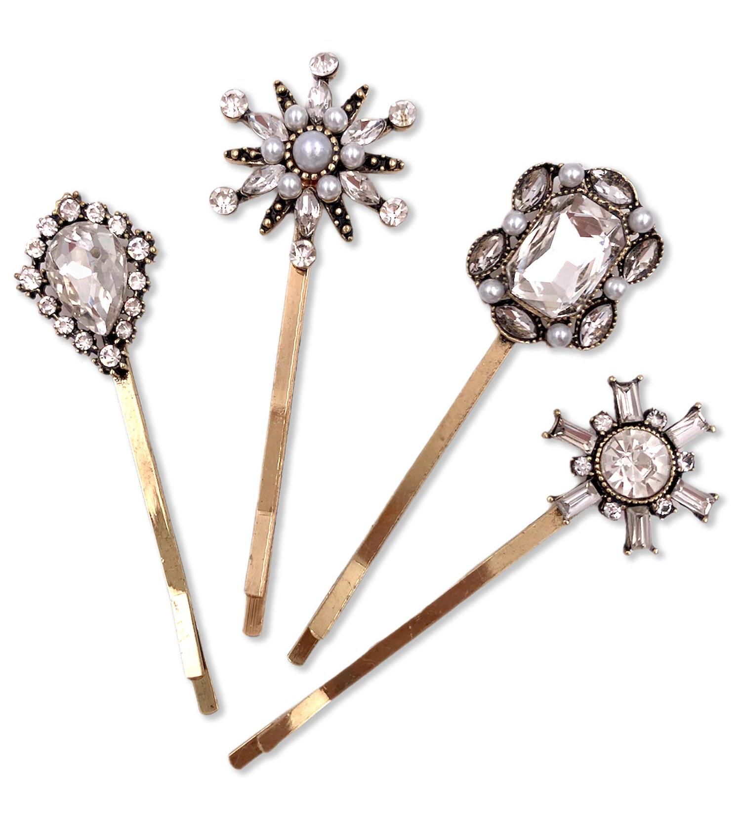 Vintage Rhinestone Pearl Bobby Pins Set for Women - 4PCS Hair Slides Clips Accessories - Buy Online on GoSupps.com