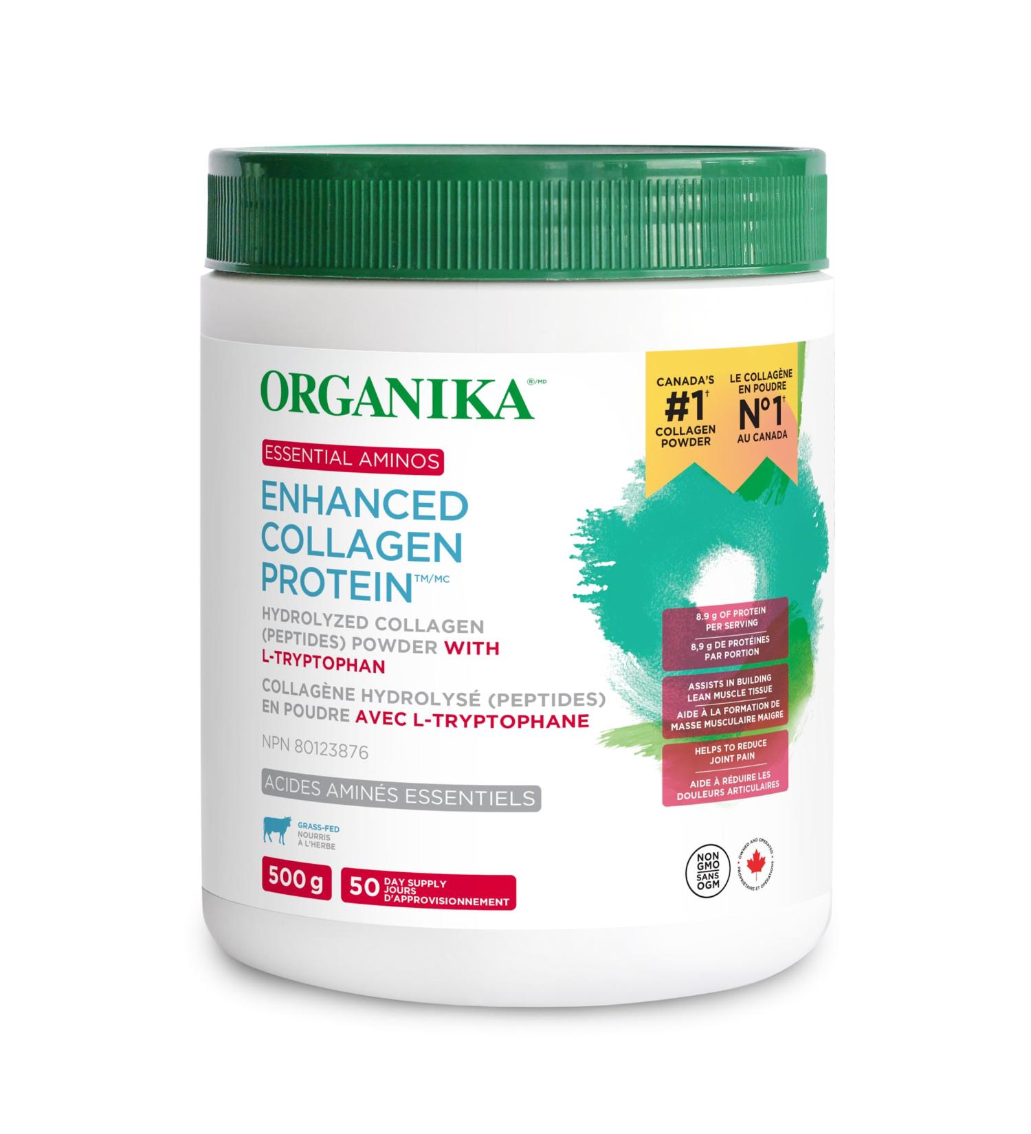 Organika Enhanced Collagen Protein Essential Aminos - Complete Essential Amino Profile for Muscle Growth and Recovery Joint Support and Skin Hydration - Grass Fed Unflavoured - 500g 50 Servings 500 g (Pack of 1) - Buy Online on GoSupps.com