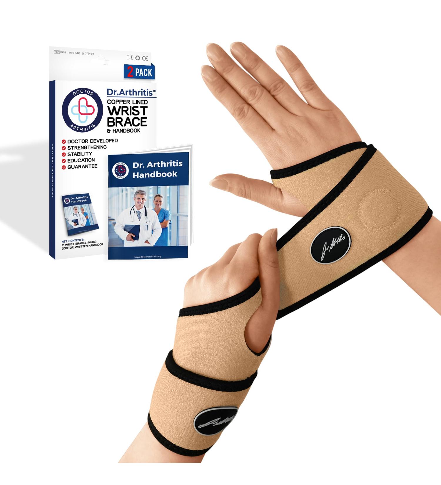 Dr. Arthritis Wrist Bandage - Light & Comfortable Tendonitis Support | Karpaltunnel Rail for Right/Left Hand (Beige Couple) - Buy Online on GoSupps.com
