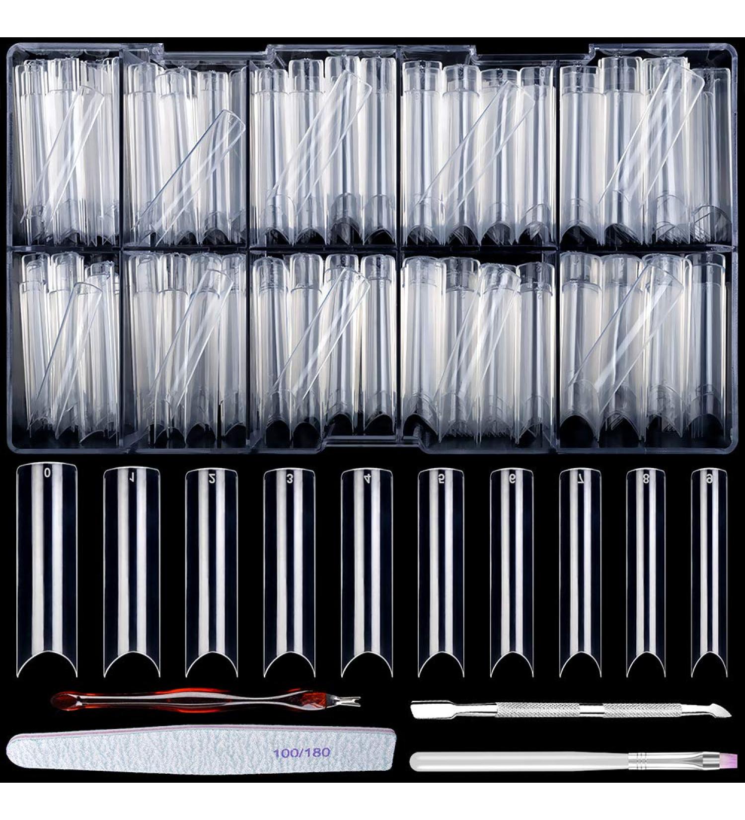 500Pcs Clear Coffin Nail Tips Set | Acrylic Poly Long Extension Gel Half Cover Square C Curve Tips for Salons and DIY Nail Art - Buy Online on GoSupps.com