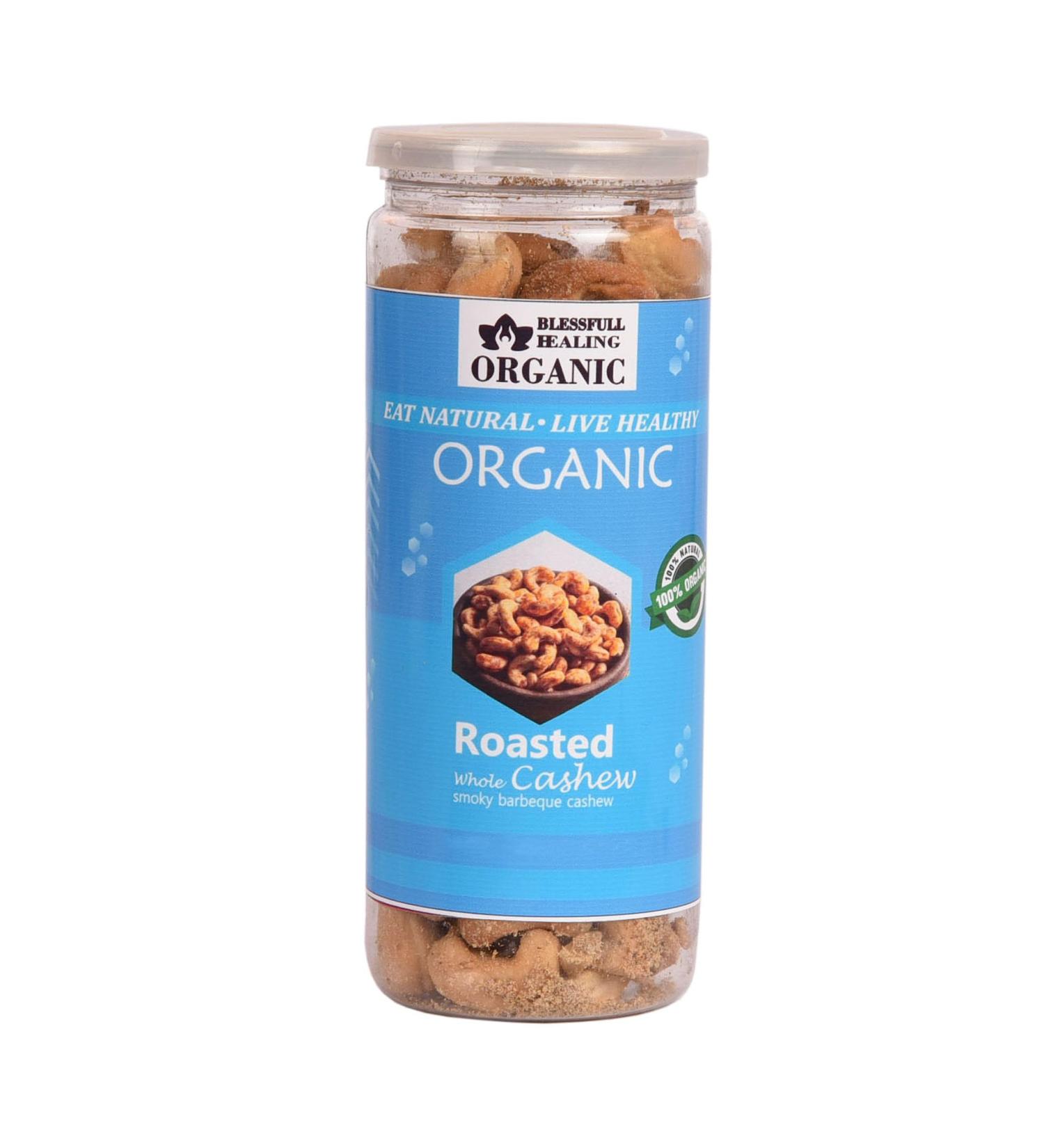 Blessfull Healing Organic Natural Vegan Smoky Barbeque Roasted Whole Cashew Nuts Crunchy Kaju 150 Gram - Buy Online on GoSupps.com