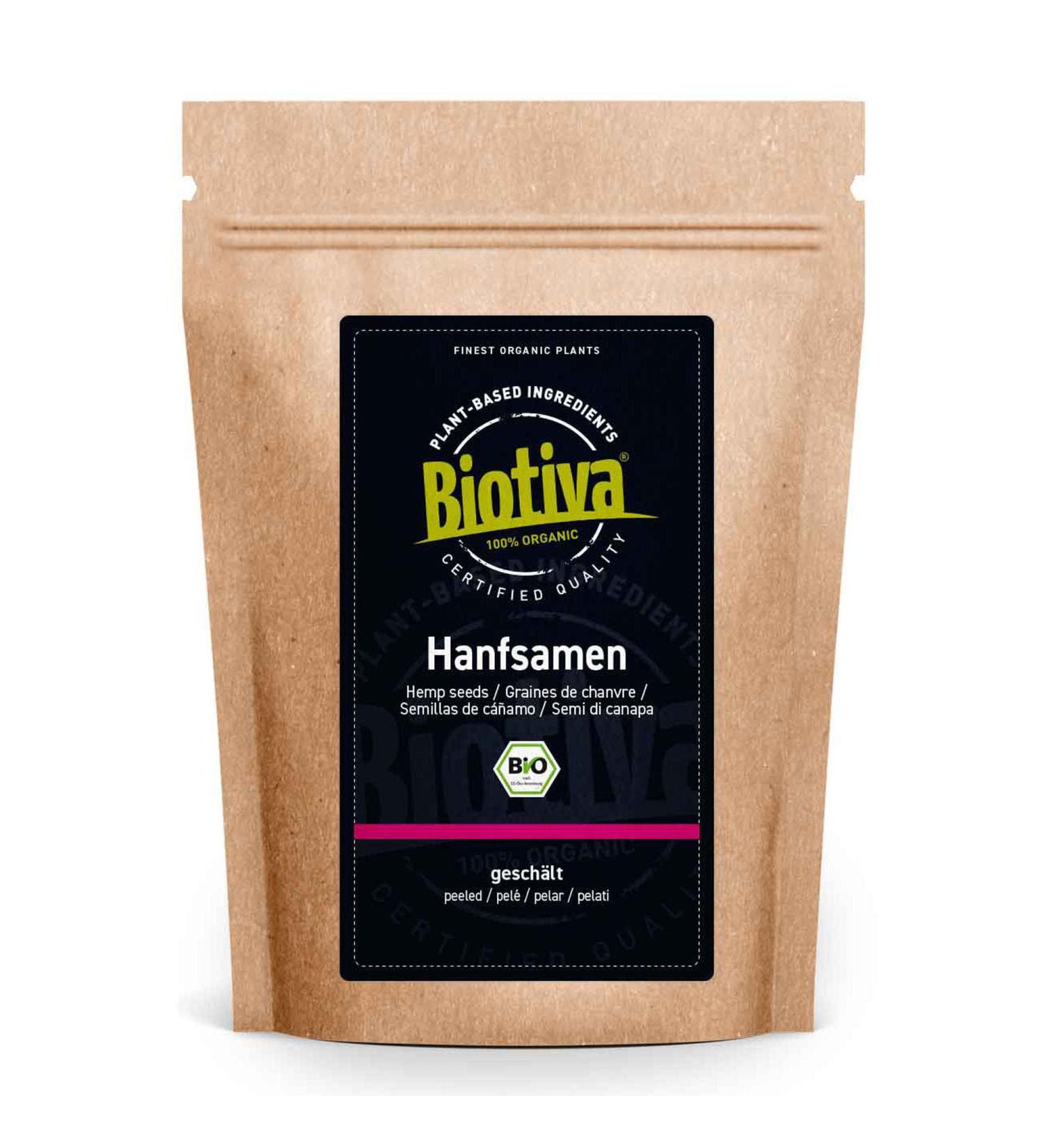 Organic peeled hemp seeds 1kg - 1000g pack - Gluten soy and lactose free - Bottled in Germany - Biotiva - Buy Online on GoSupps.com