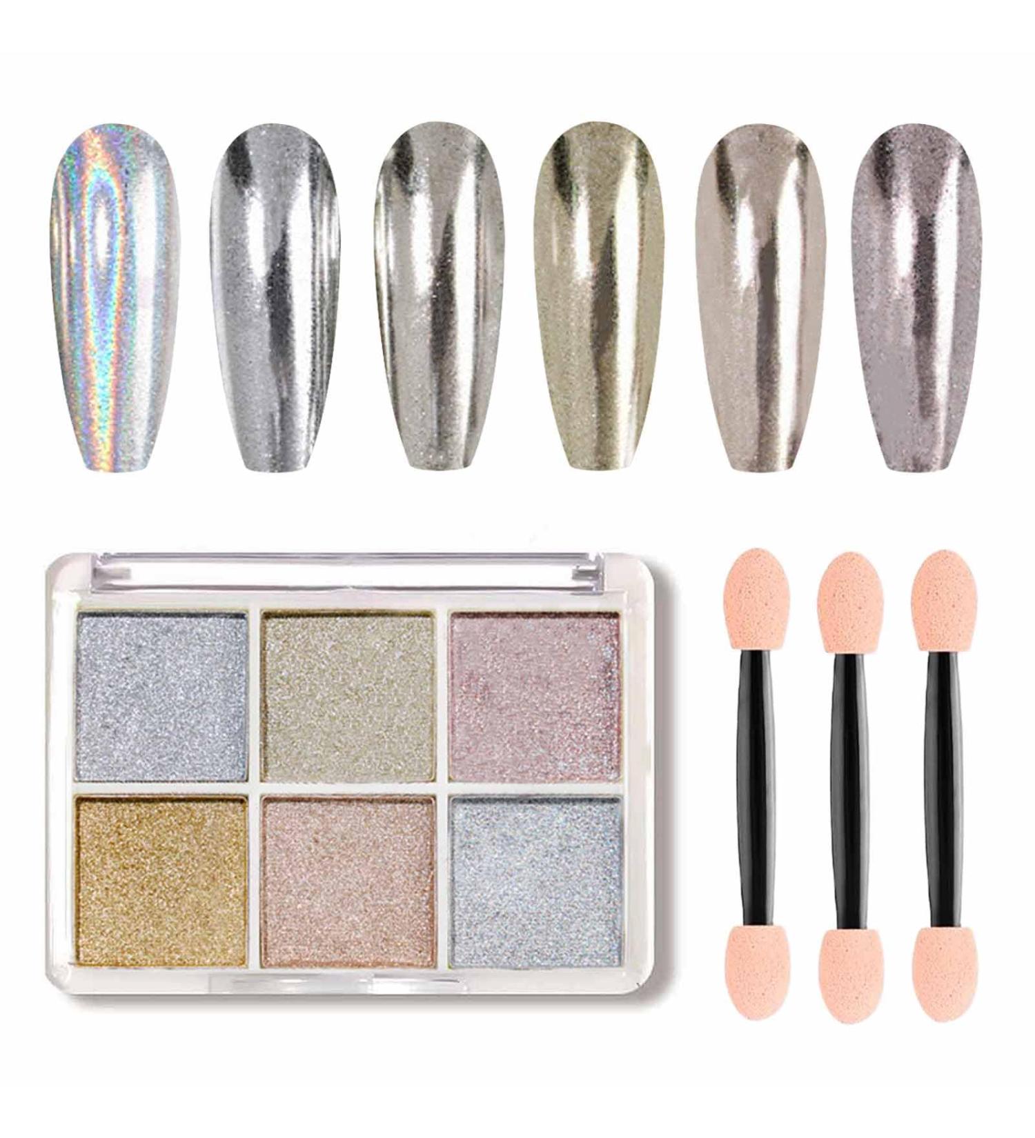 GZMAYUEN Sliver Nail Chrome Powder Holographic Sliver Gel Chrome Powder 6 Colors Metallic Chrome Powder for Gel Nails Mirror Powder Nail Art 04 - Buy Online on GoSupps.com