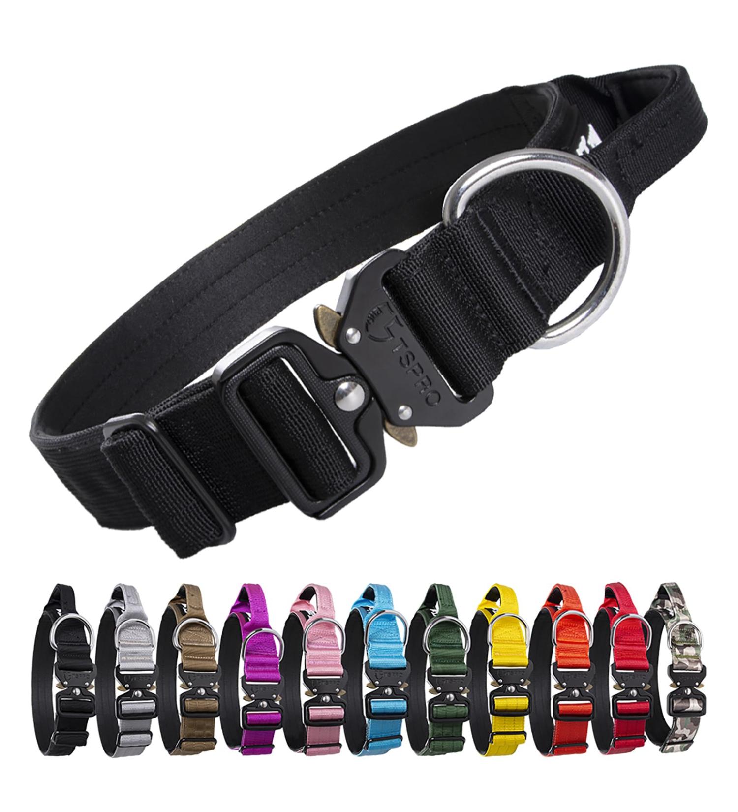 Tspro Premium Dog Collar with Handle - Adjustable Heavy-Duty Design for Small to Extra Large Dogs | Quick Lock Metal Buckle | Black L (Adjustable 47-66cm) - Buy Online on GoSupps.com