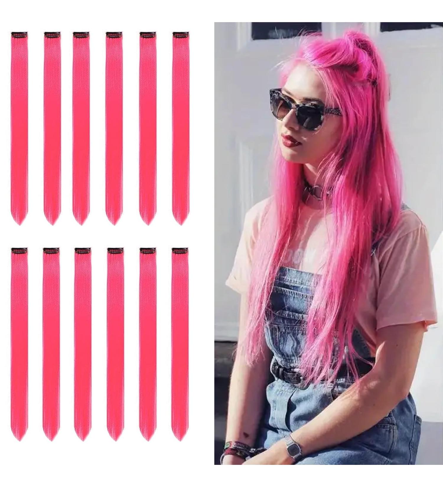 12 PCS Hot Pink Hair Extensions Clip in 22Inch Hot Pink Hair Extensions Colorful Straight Extensions Hair Highlights Accessories for Kid Girls Women Party Hair Decor 12pcs- Hot Pink - Buy Online on GoSupps.com