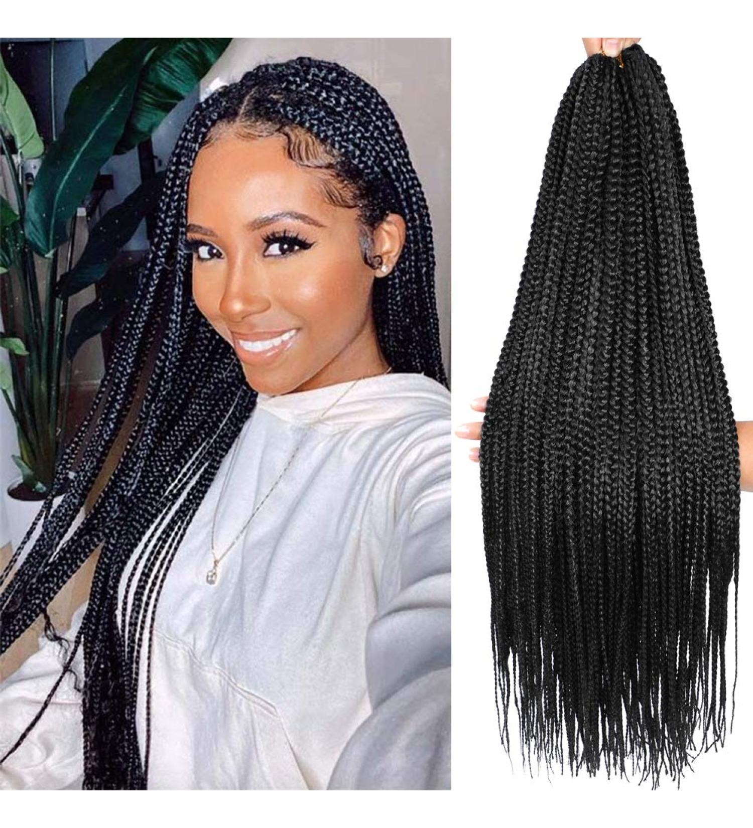 7 Packs 24 Inch Medium Box Braids Crochet Hair Extensions - Kanekalon Synthetic Braiding Hair - 24 Strands/Pack (1B) - Buy Online on GoSupps.com