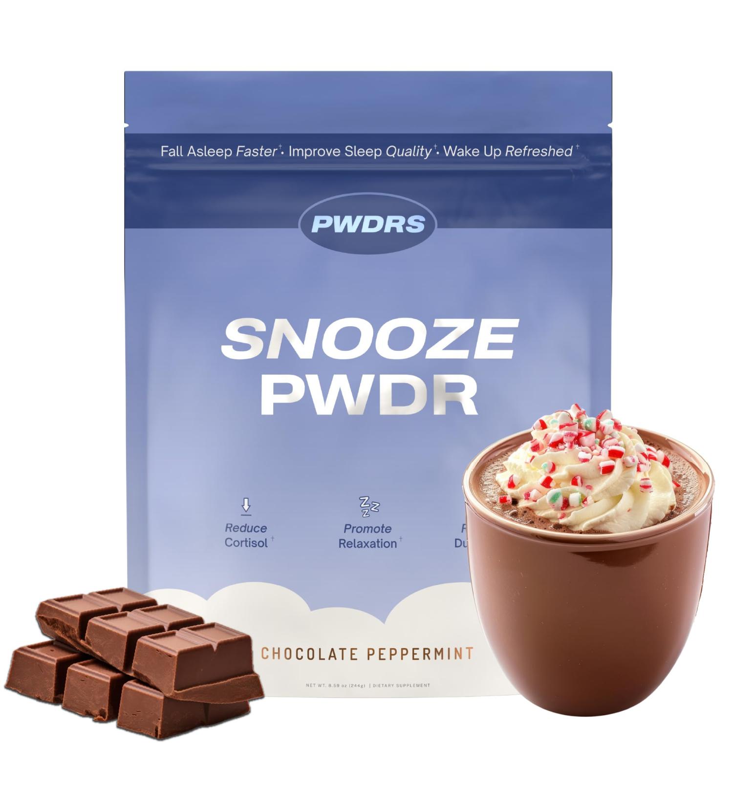 PWDRS Snooze Sleepy Time Hot Chocolate | All Natural Sleep Support | Magnesium Glycinate L Theanine Chamomile Electrolytes | 20 Calories Non GMO | Chocolate Peppermint - Buy Online on GoSupps.com