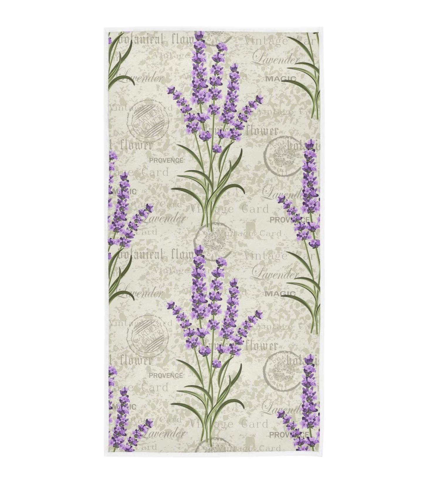 Retro Lavender Stamp Purple Hand Towel 16x30 - Ultra Soft & Absorbent, Grungy Floral Design for Bathroom & Kitchen Decor - Buy Online on GoSupps.com