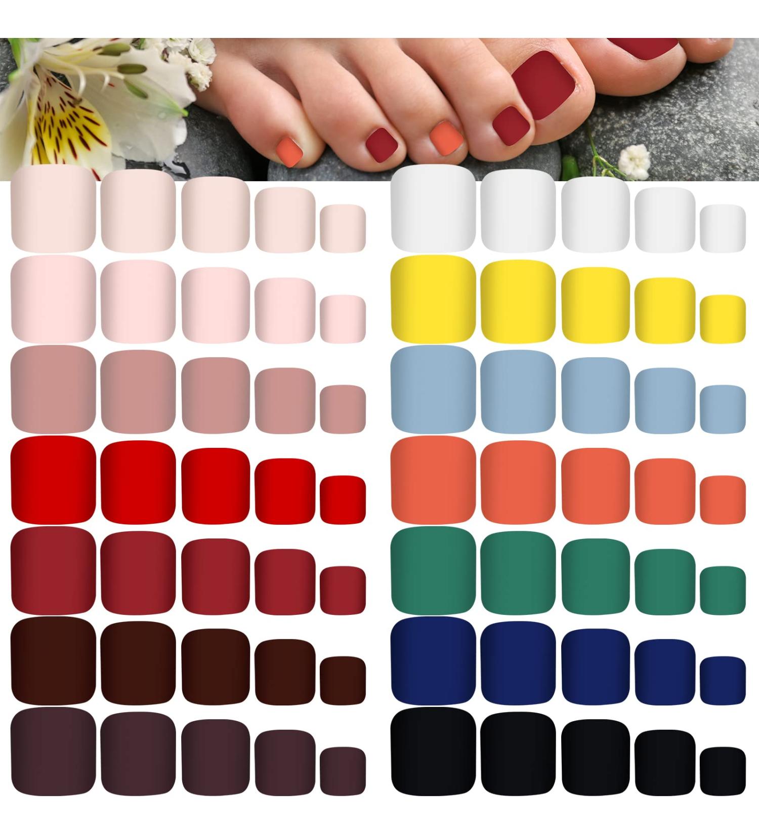336 PC Matte Short Square False Toe Nails Set - Glue-on Full Cover Fake Toe Nails - Solid Colors for Women & Girls - Buy Online on GoSupps.com