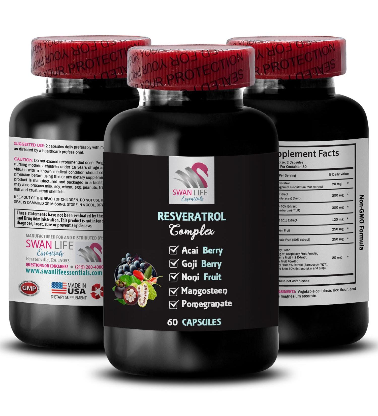 Elderberry Strength - RESVERATROL COMLEX - Blueberry Balance Pomegranate Boost Acai Berry Support Noni Power Black Cherry Energize Goji Berry Energy Raspberry Strength 1 Bottle 60 Capsules - Buy Online on GoSupps.com