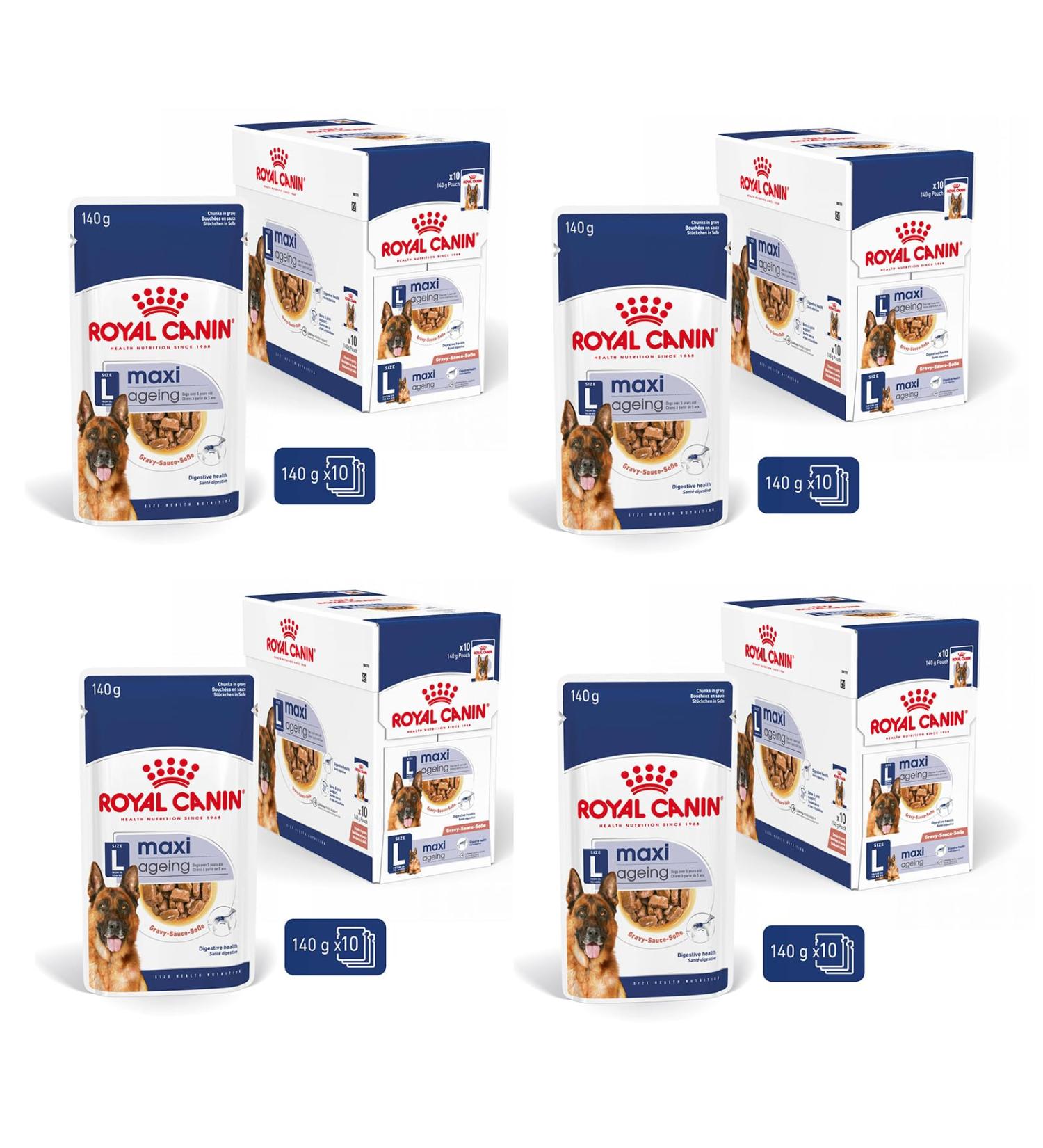 Royal Canin Maxi Ageing 8+ | Pack of 4 | 4 x 10 x 140 g | Complete Food for Dogs | for Large Older and Senior Dogs (26 to 44 kg) | From 5 Years - Buy Online on GoSupps.com