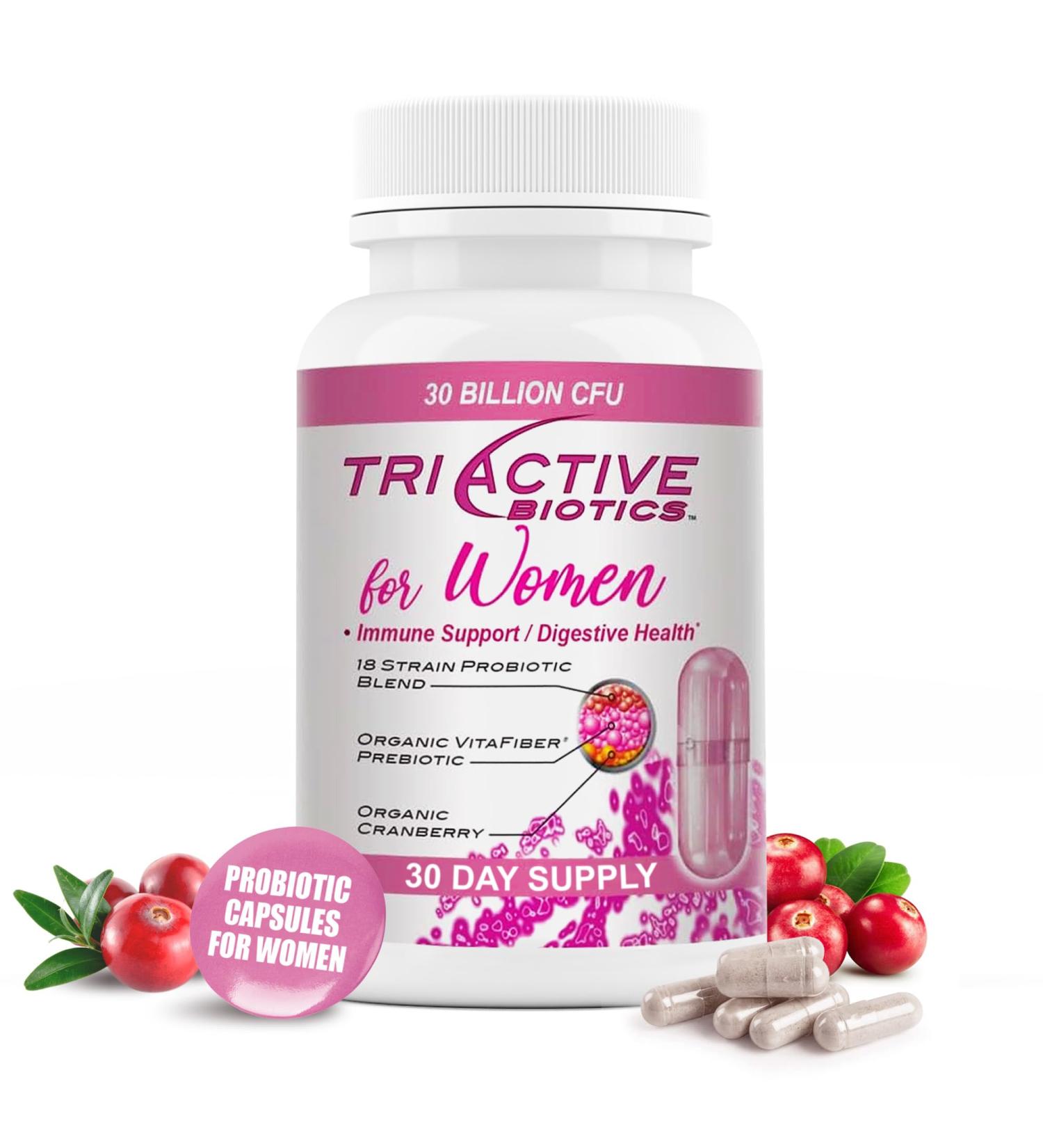 Essential Source Triactive Biotics for Women Probiotics for Women with 18 Strains, Organic VitaFiber Prebiotic & Cranberry for Digestive, Immune, Urinary & Vaginal Health 30 Capsules 30 Count (Pack of 1) - Buy Online on GoSupps.com