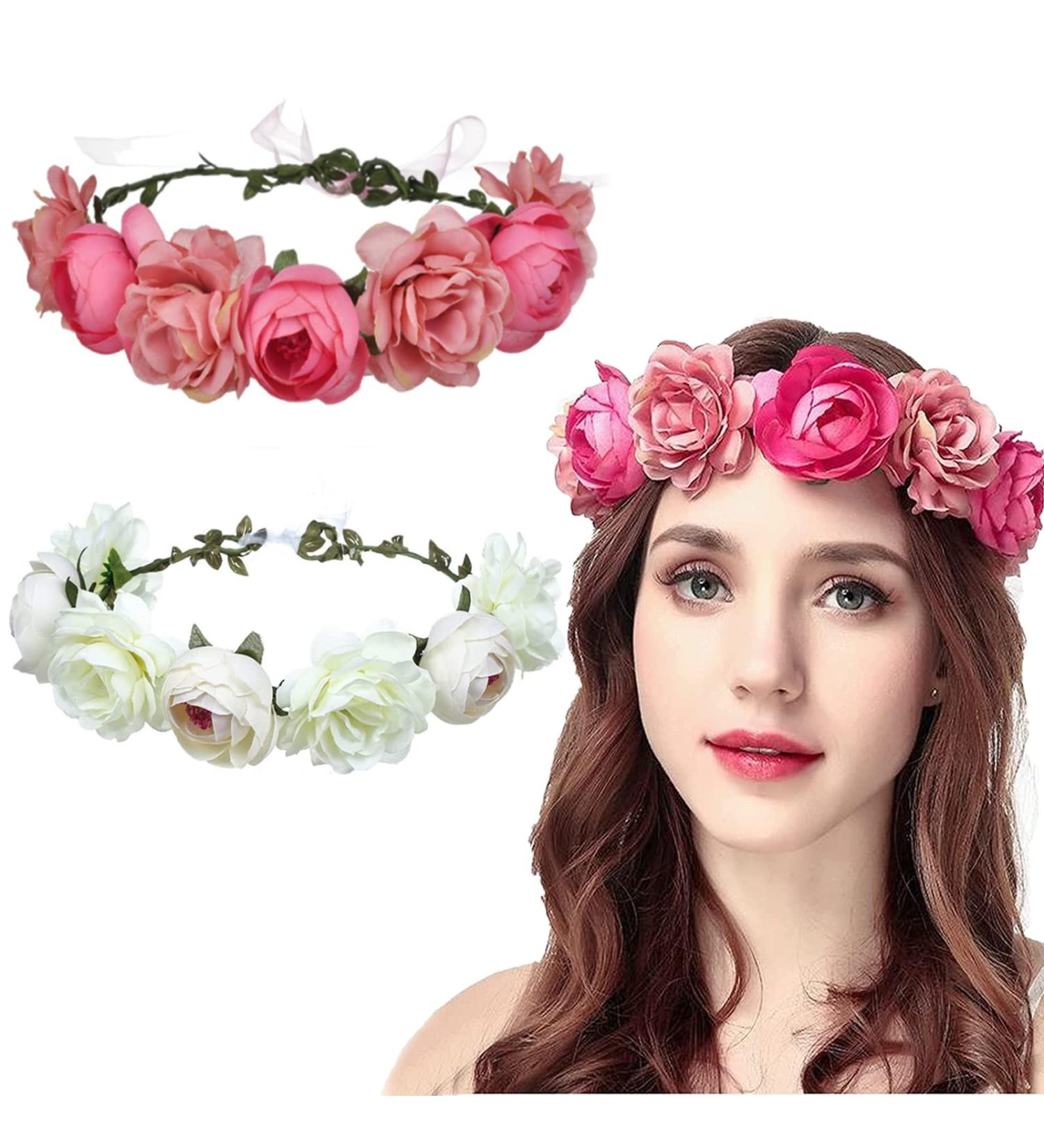 Flower Crown Wreath Set for Women - 2 Bridal Headbands for Weddings & Parties | Elegant Hair Accessories - Buy Online on GoSupps.com