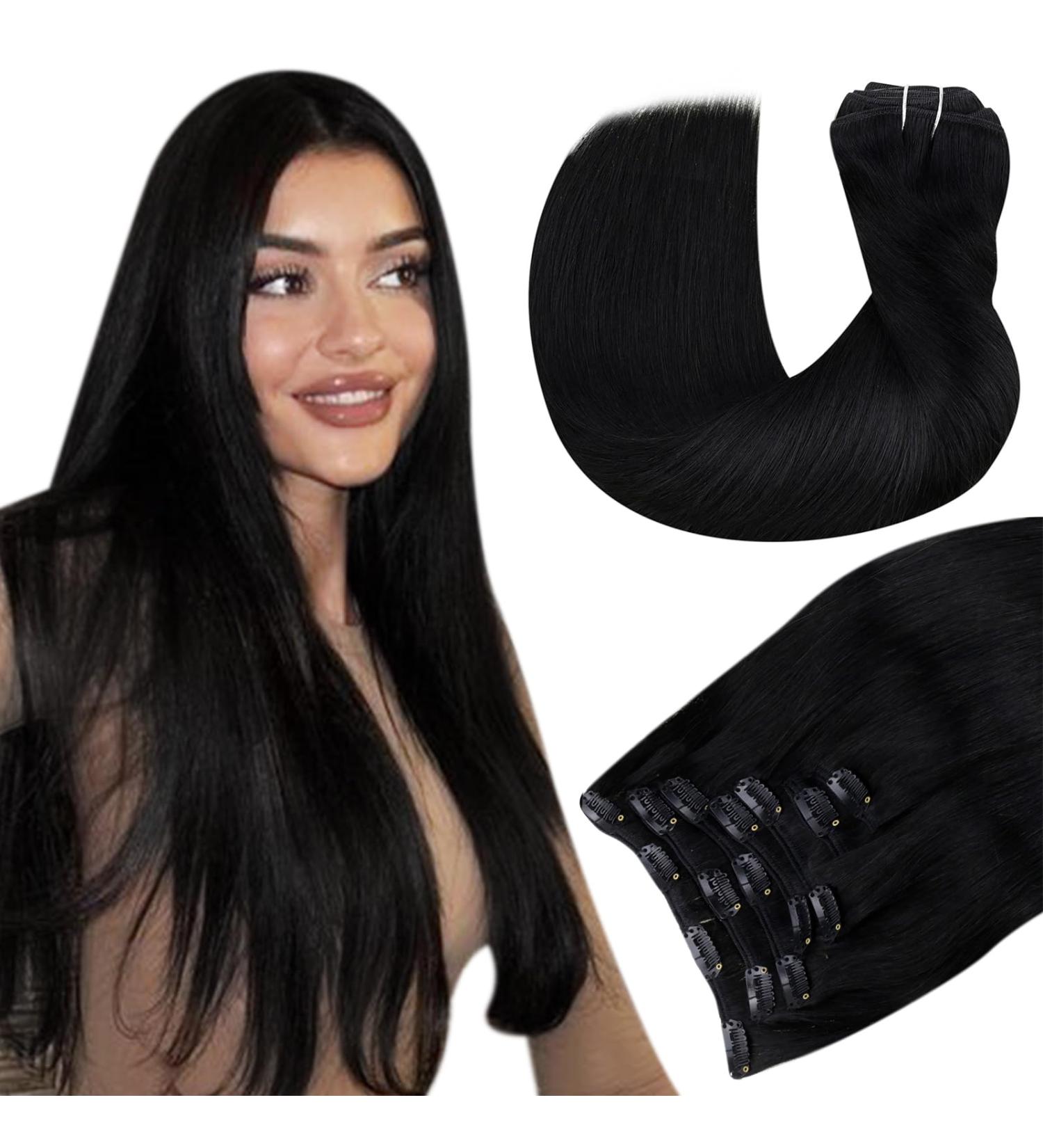 Hetto Clip In Extensions | Real Remy Hair | 30 cm Black Hair Recovery | 80g #1 Black - Buy Online on GoSupps.com