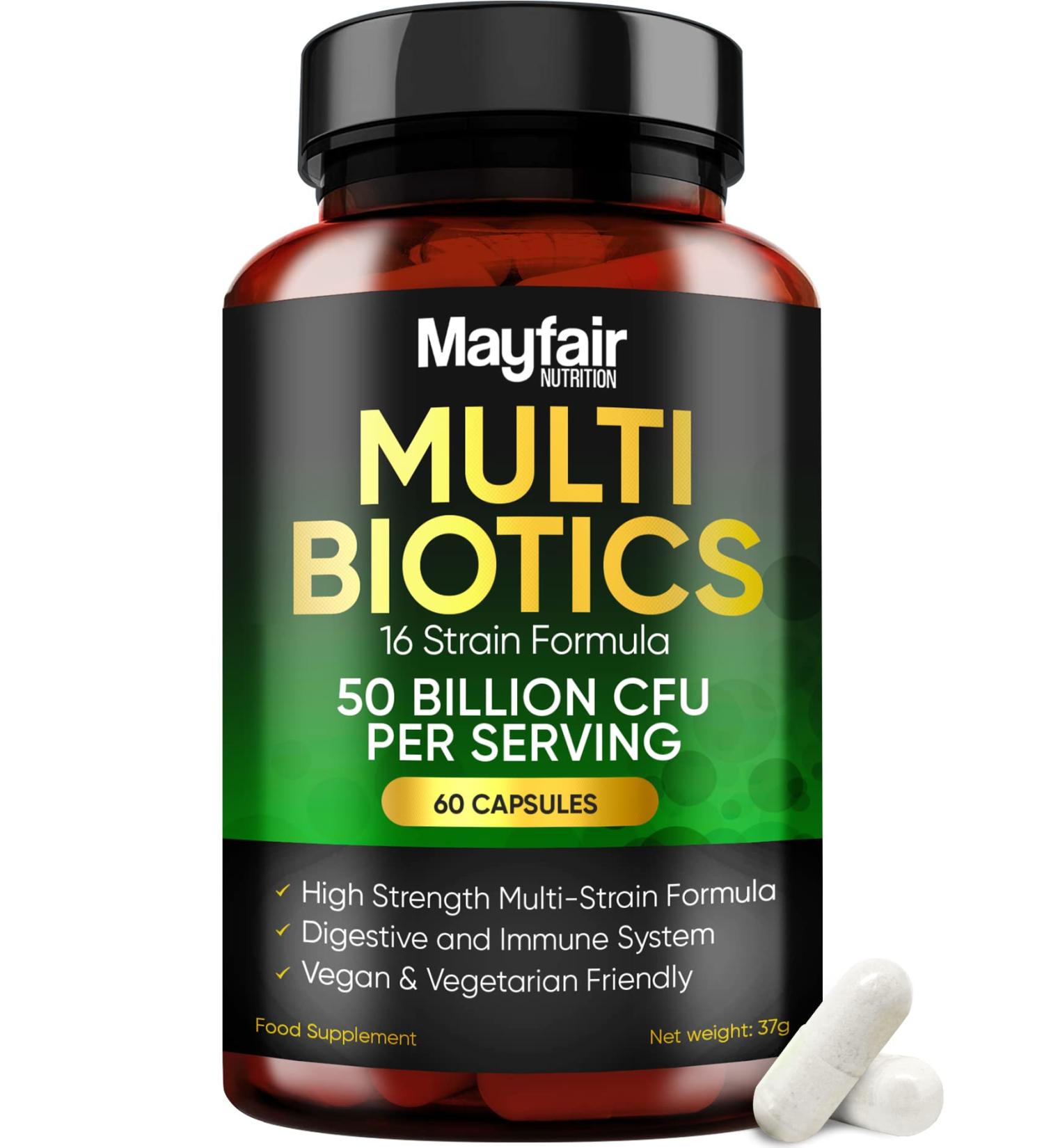 High Strength Vegan Probiotic Complex - 50 Billion CFU with 16 Strains for Women and Men | IBS Relief and Gut Health Supplements - Made in UK - Buy Online on GoSupps.com