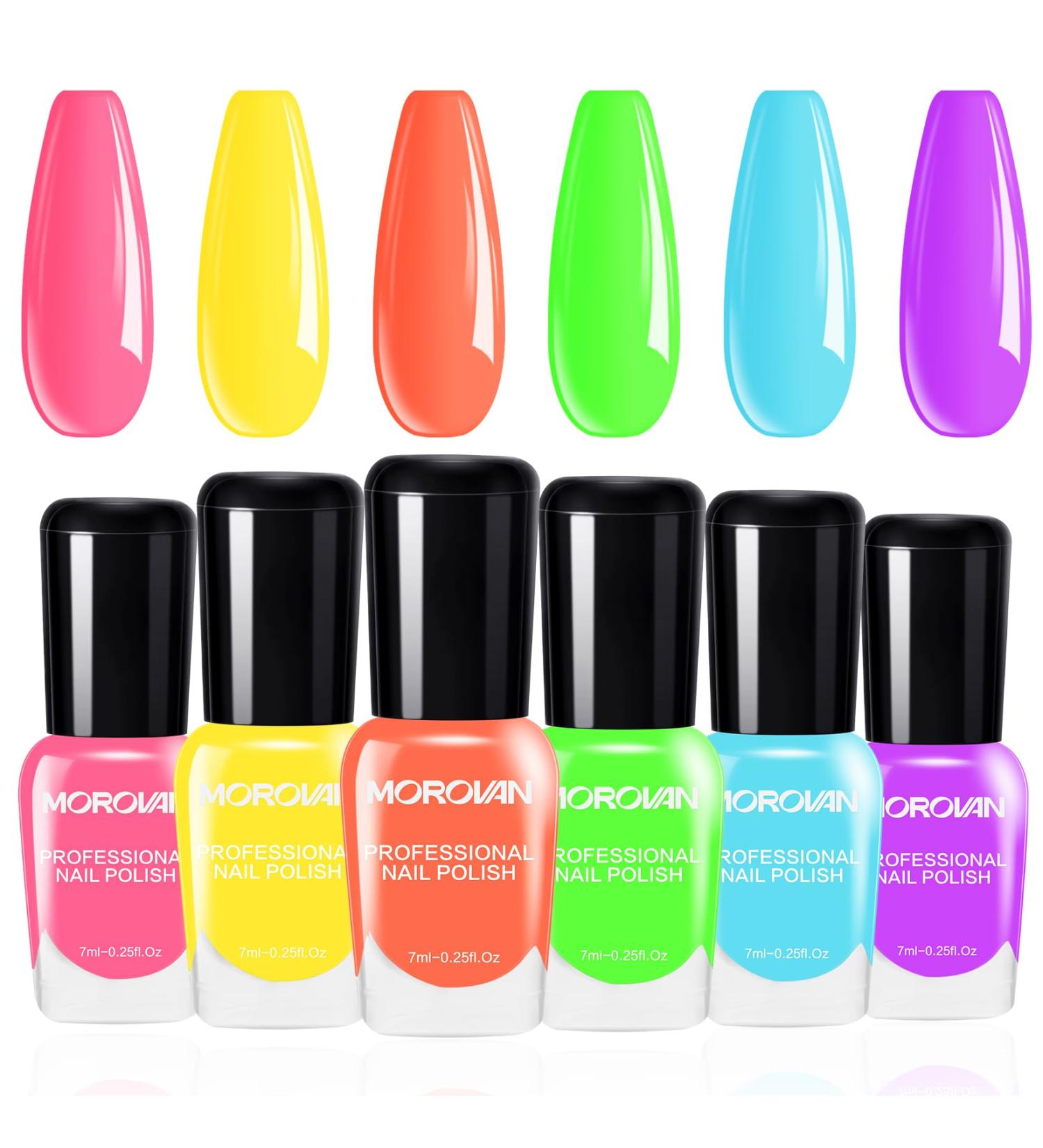 Morovan Neon Nail Polish Set - Quick Dry Vibrant Colors | 6 Bright Shades | Glossy Fingernail Polish Kit | Perfect Summer Gift for Women - Buy Online on GoSupps.com