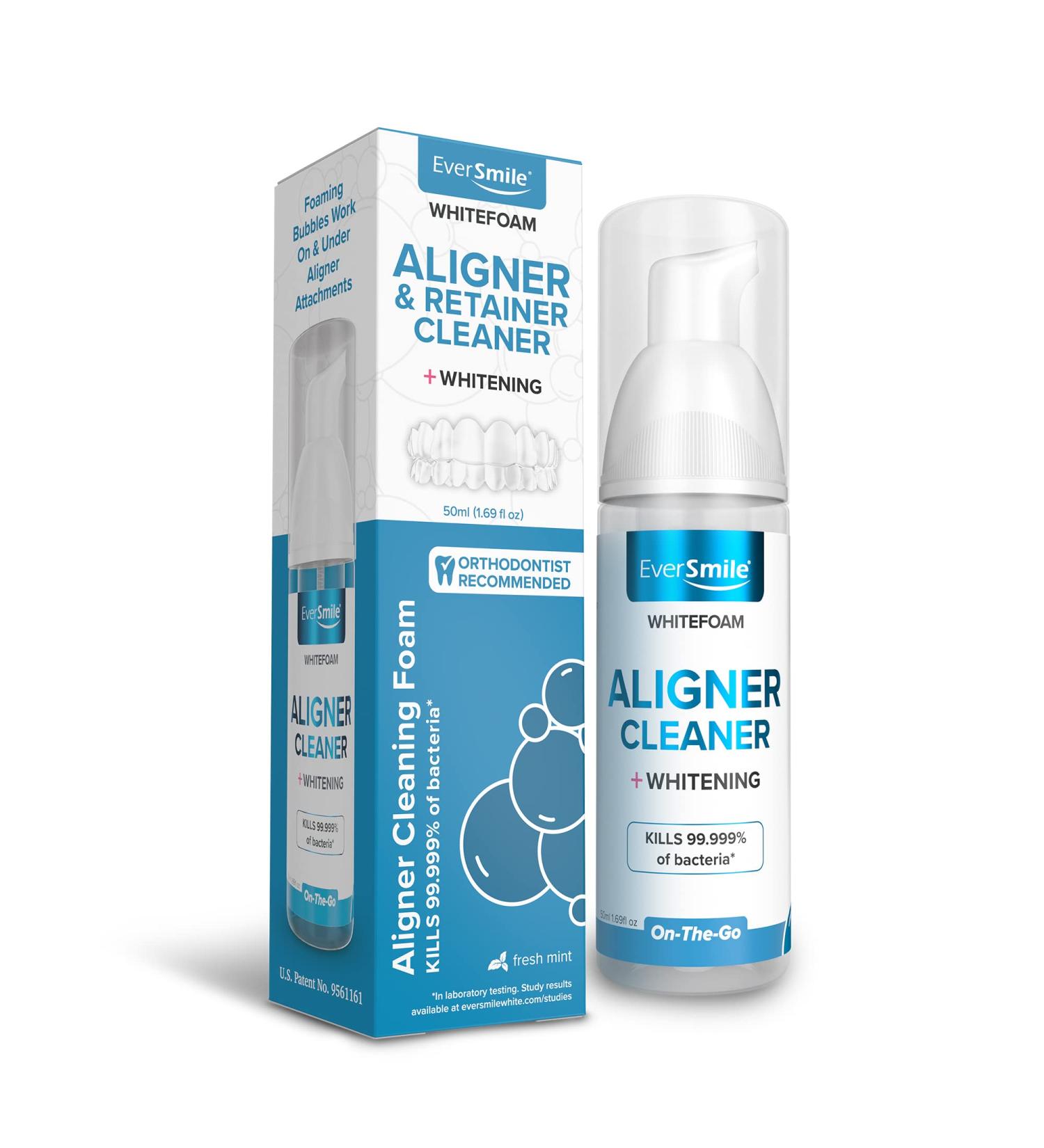 WhiteFoam On-The-Go Clear Retainer Cleaner | Kills Bacteria, Whitens Teeth | For Invisalign, Dentures, ClearCorrect | 50ml - Buy Online on GoSupps.com