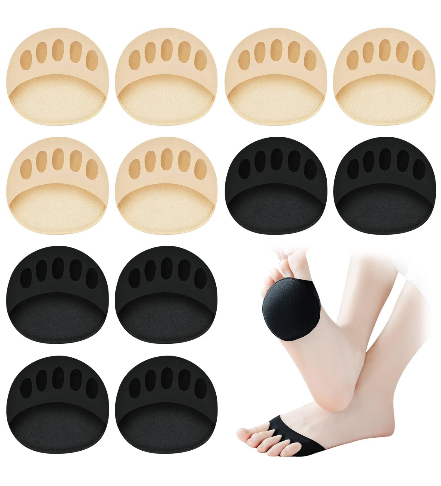 6 Pairs Forefoot Cushions - Women's Invisible Cotton Toe Socks for Pain Relief | Soft Midfoot Pad in Black & Skin Color - Buy Online on GoSupps.com