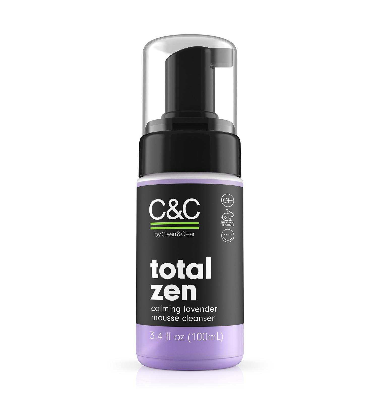 C&C by Clean & Clear Total Zen Calming Lavender Mousse Facial Cleanser to Remove Dirt Relaxing Oil-Free Face Wash for Sensitive Skin Not Tested on Animals 3.4 fl. oz. - Buy Online on GoSupps.com