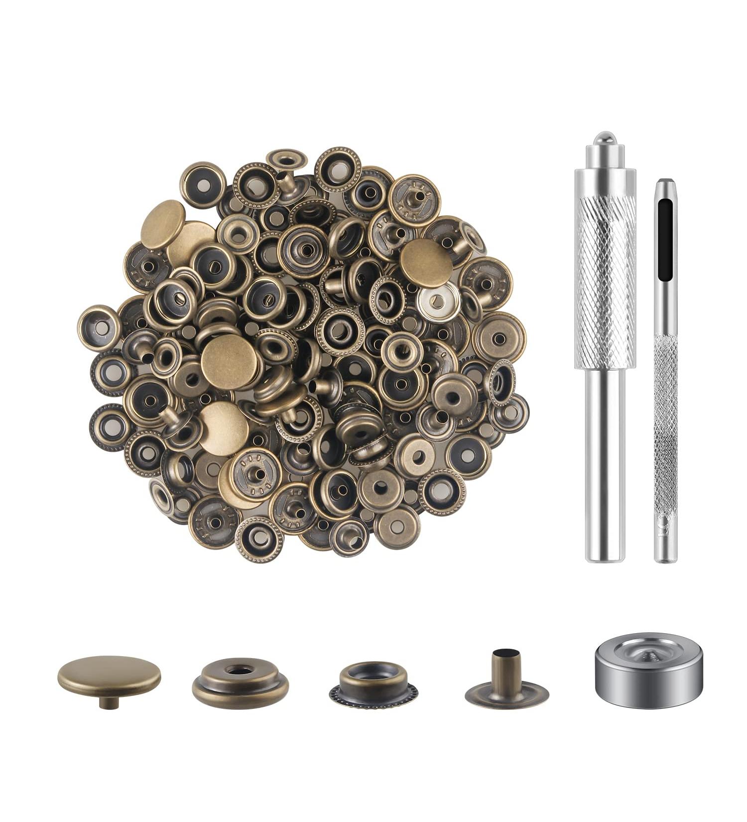 200 Pieces (50Sets) Leather Snap Fastener Kit Tool 5/8 inches (15mm) Snaps for Leather Press Studs Snap Fasteners Stainless Snaps Buttons for Canvas DIY  Bags  Clothes  Fabric  Jeans (Bronze) - Buy Online on GoSupps.com