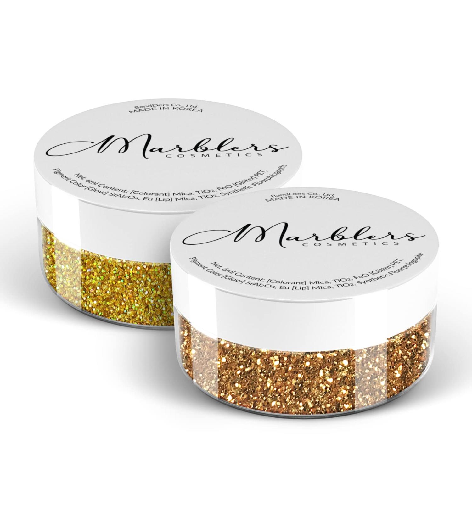 MARBLERS Cosmetic Grade Fine Glitter Duo Dark Gold & Holo 24K Gold 0.36oz | Vegan & Cruelty-Free Glitter for Festival Makeup & Nail Art - Buy Online on GoSupps.com