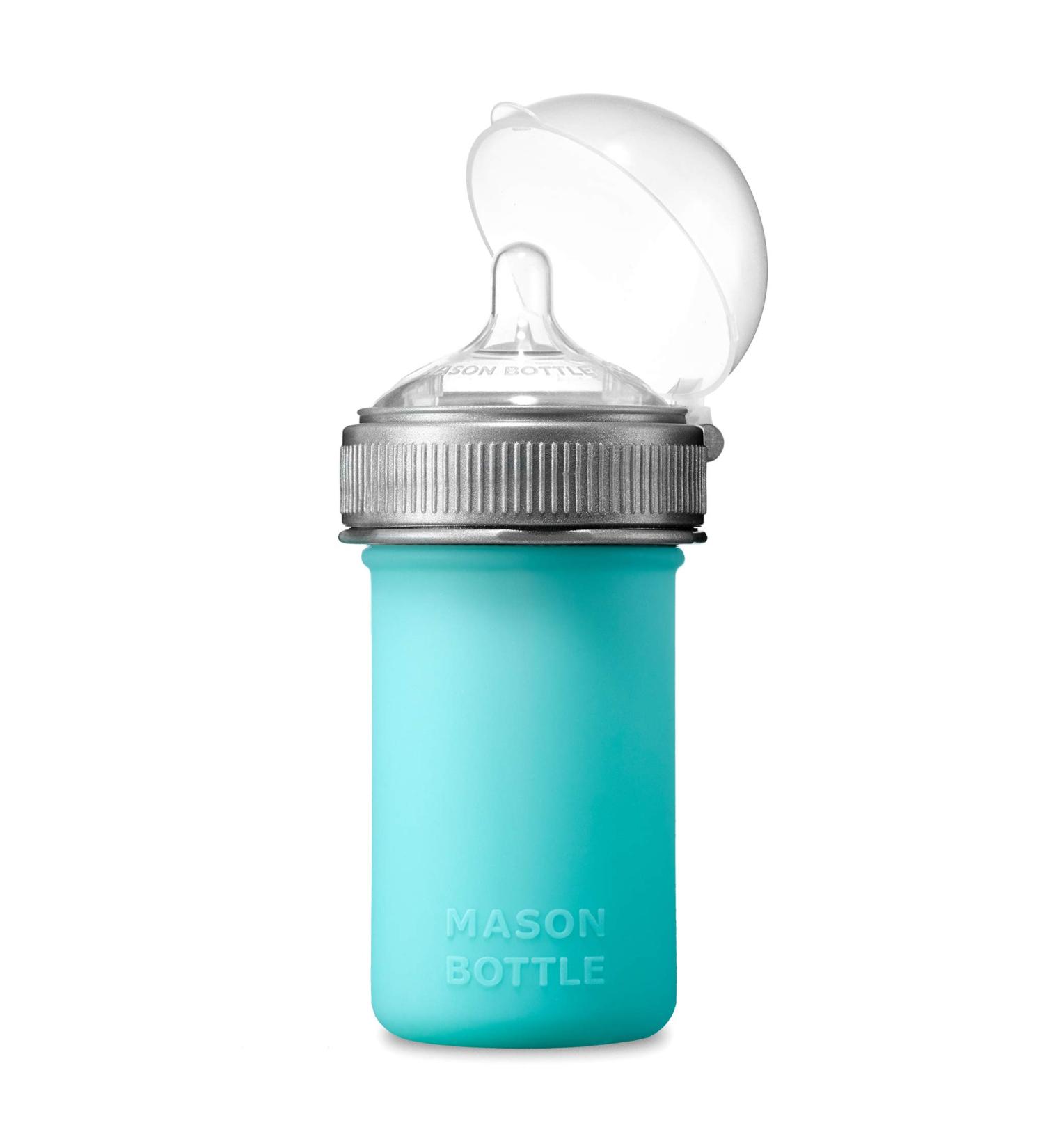 Mason Bottle Silicone Baby Bottle with Medium Flow Nipple - 8 Ounce, BPA Free, Non-Toxic - Made in USA - Teal (1 Count) - Buy Online on GoSupps.com