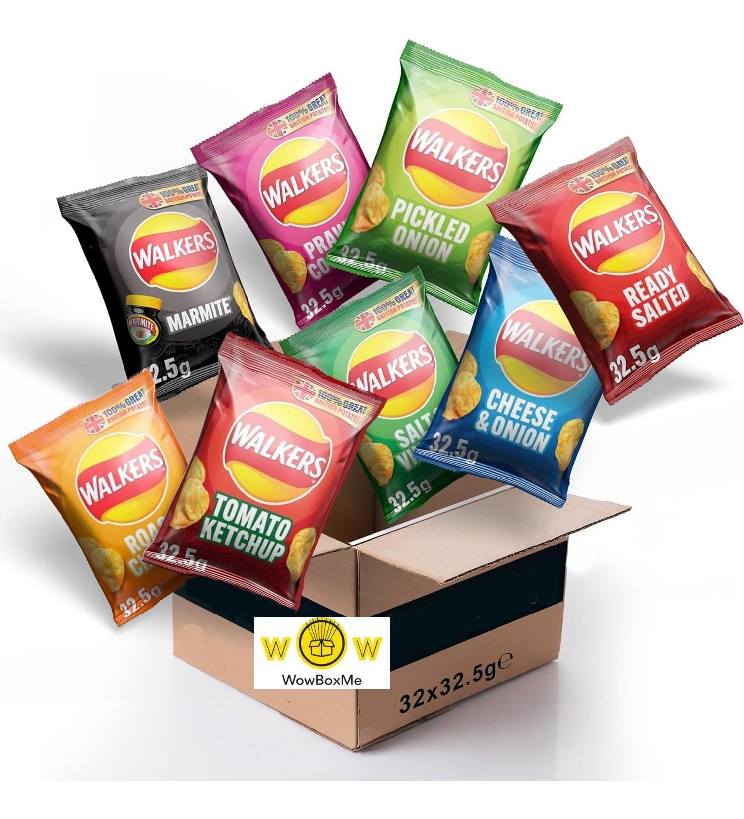 Walkers Crisps Selection Custom Boxes - British Potato Chips - Pick Any 2 Cases of 32x32.5g from a Variety of Flavours - No Added MSG Colouring or Preservatives