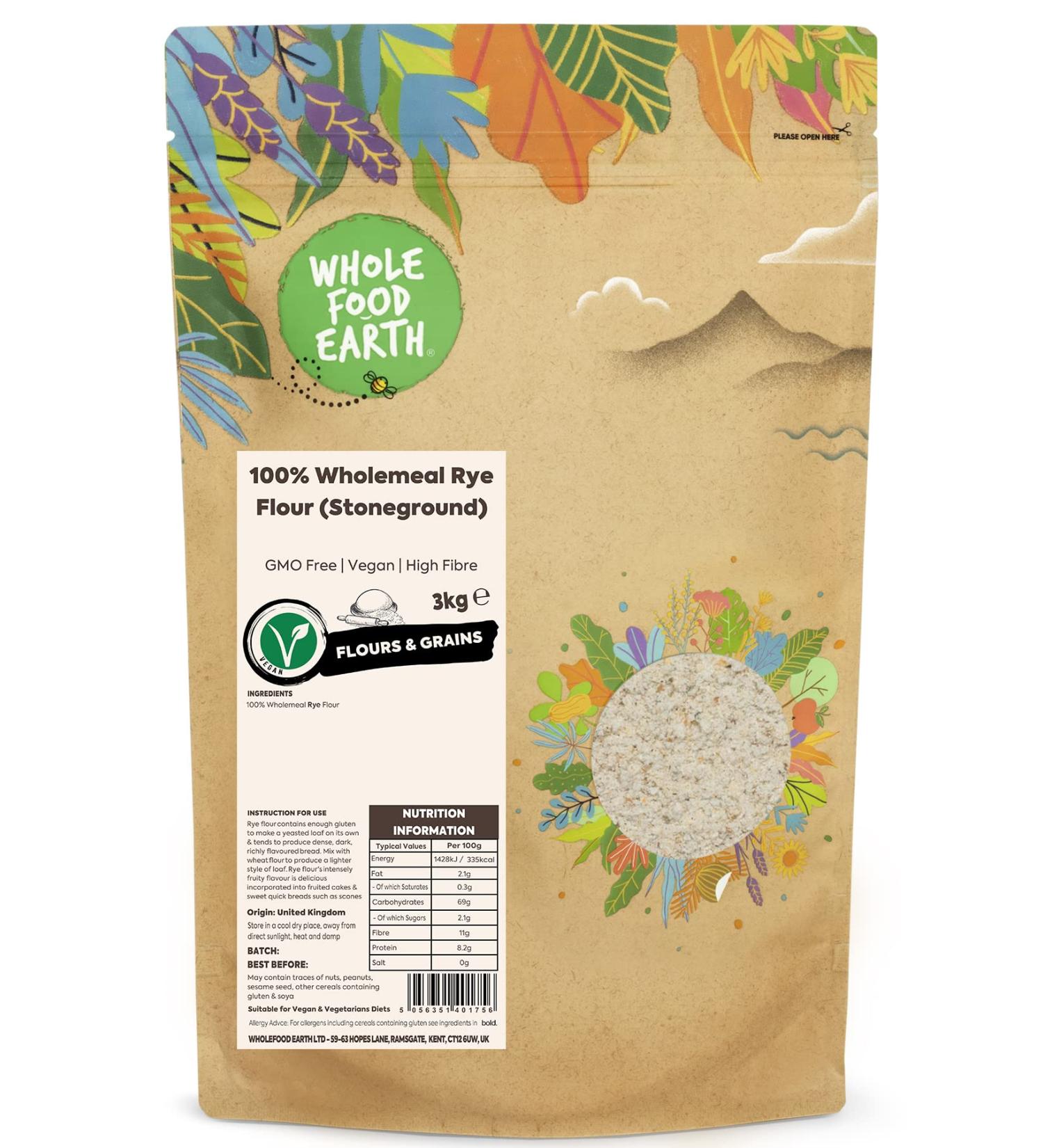 Wholefood Earth Farine de Seigle Bio 3kg - 100% Complet Sans OGM Vegan - Buy Online on GoSupps.com