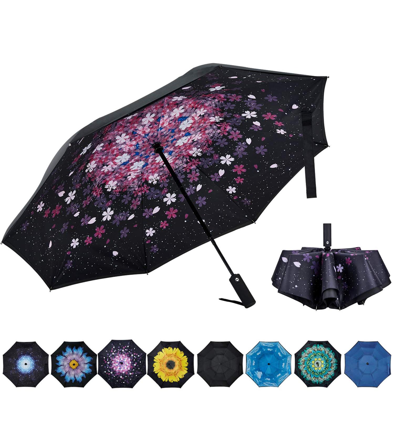 NOORNY Inverted Umbrella | Double Layer Automatic Folding | Windproof UV Protection | Rain Car Travel Outdoor | Men Women | Sakura Design - Buy Online on GoSupps.com