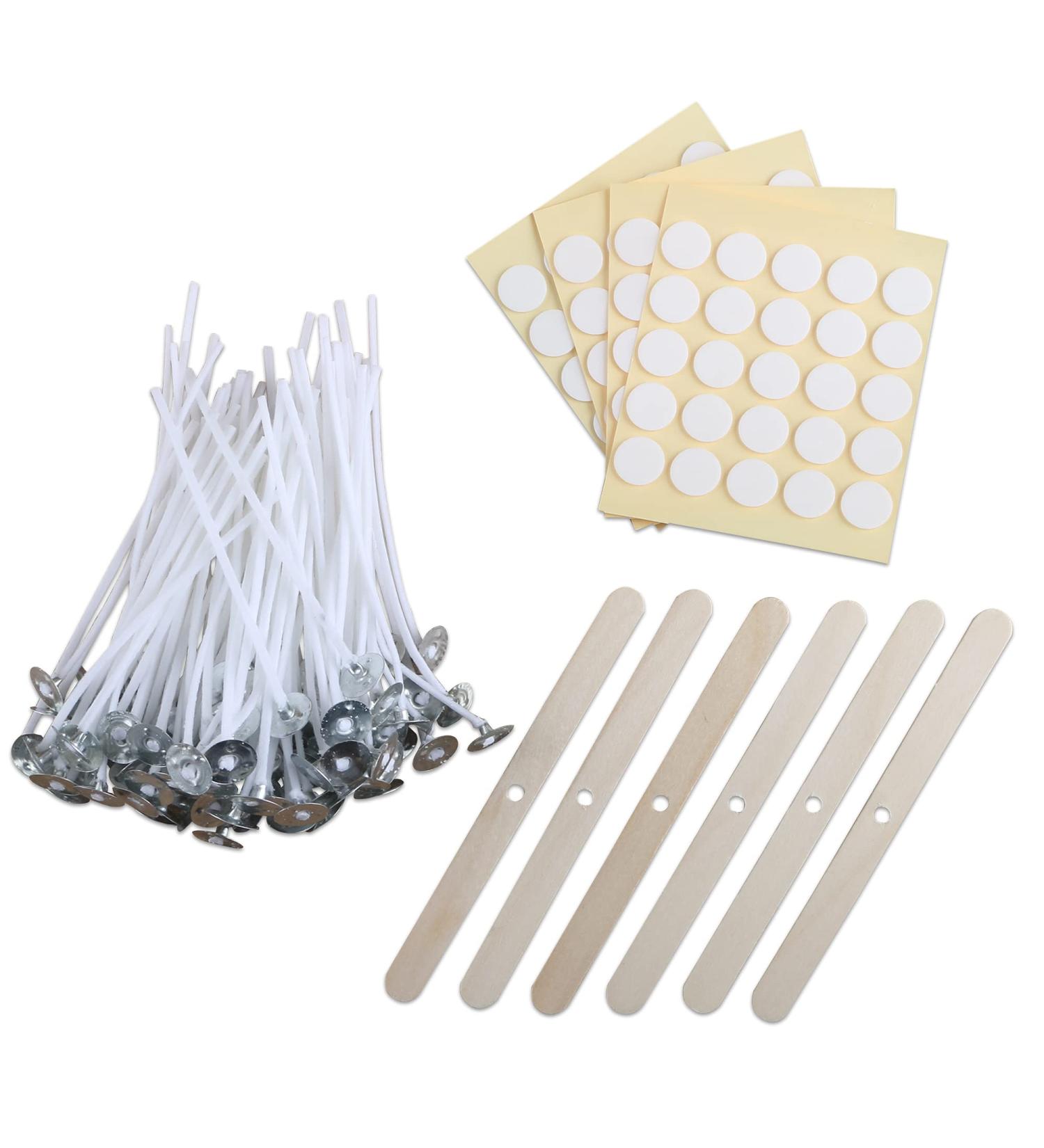 MILIVIXAY 3.5 inch Candle Wick Bundle - 100 Cotton Wicks with Paraffin Wax Coating, 100 Wick Stickers, 6 Wooden Wick Holders - DIY Candle Making Kit - Buy Online on GoSupps.com