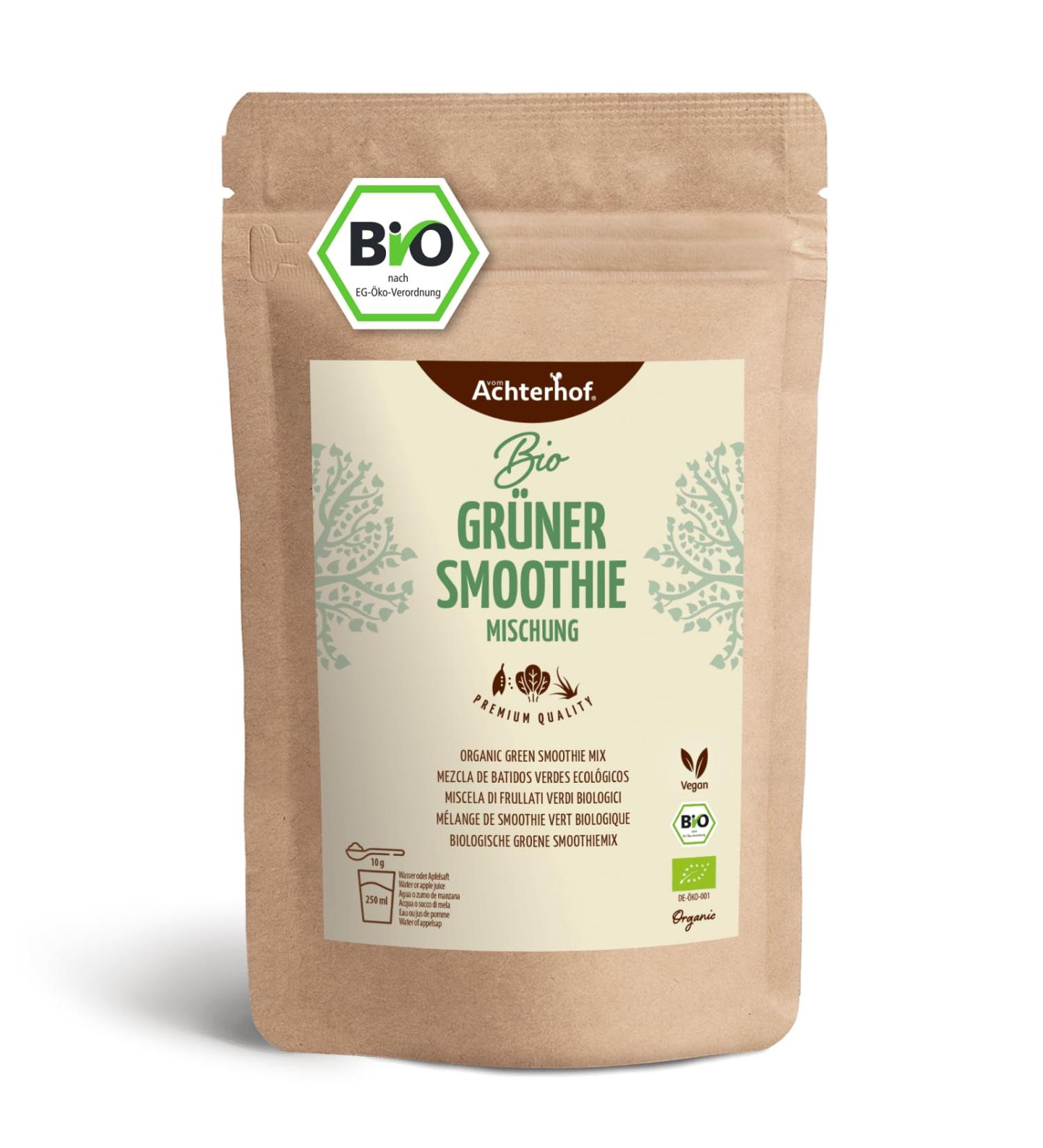 Organic Green Smoothie Mixture 500g | Rich in Vegetables: Spinach Pea Protein Barley & Wheat Grass | Achterhof Quality - Buy Online on GoSupps.com