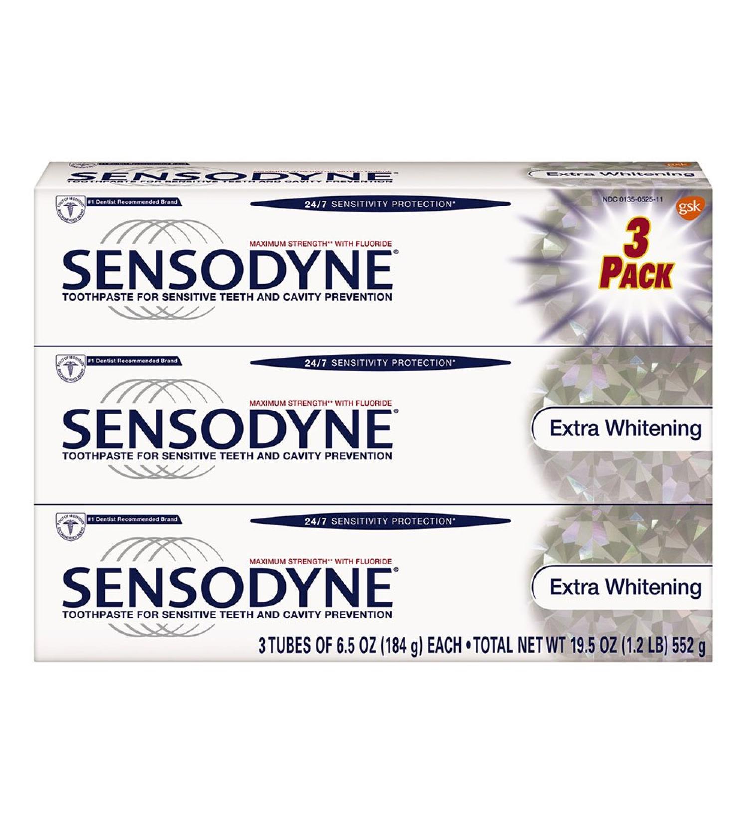 Sensodyne 24/7 Sensitivity Protection Extra Whitening Toothpaste 6.5oz (Pack of 3) - Buy Online on GoSupps.com